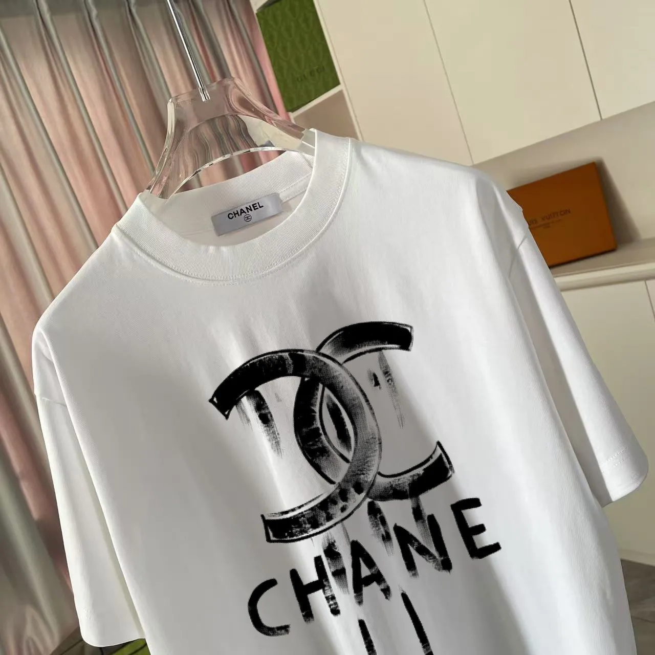 🅿️170 Chanel CHANEL2025 summer new style Double C letter logo printing short-sleeved T-shirt Customized fabric 300g Same style for men and women Size: S M L XL XXL Five codes Color: black white pink purple