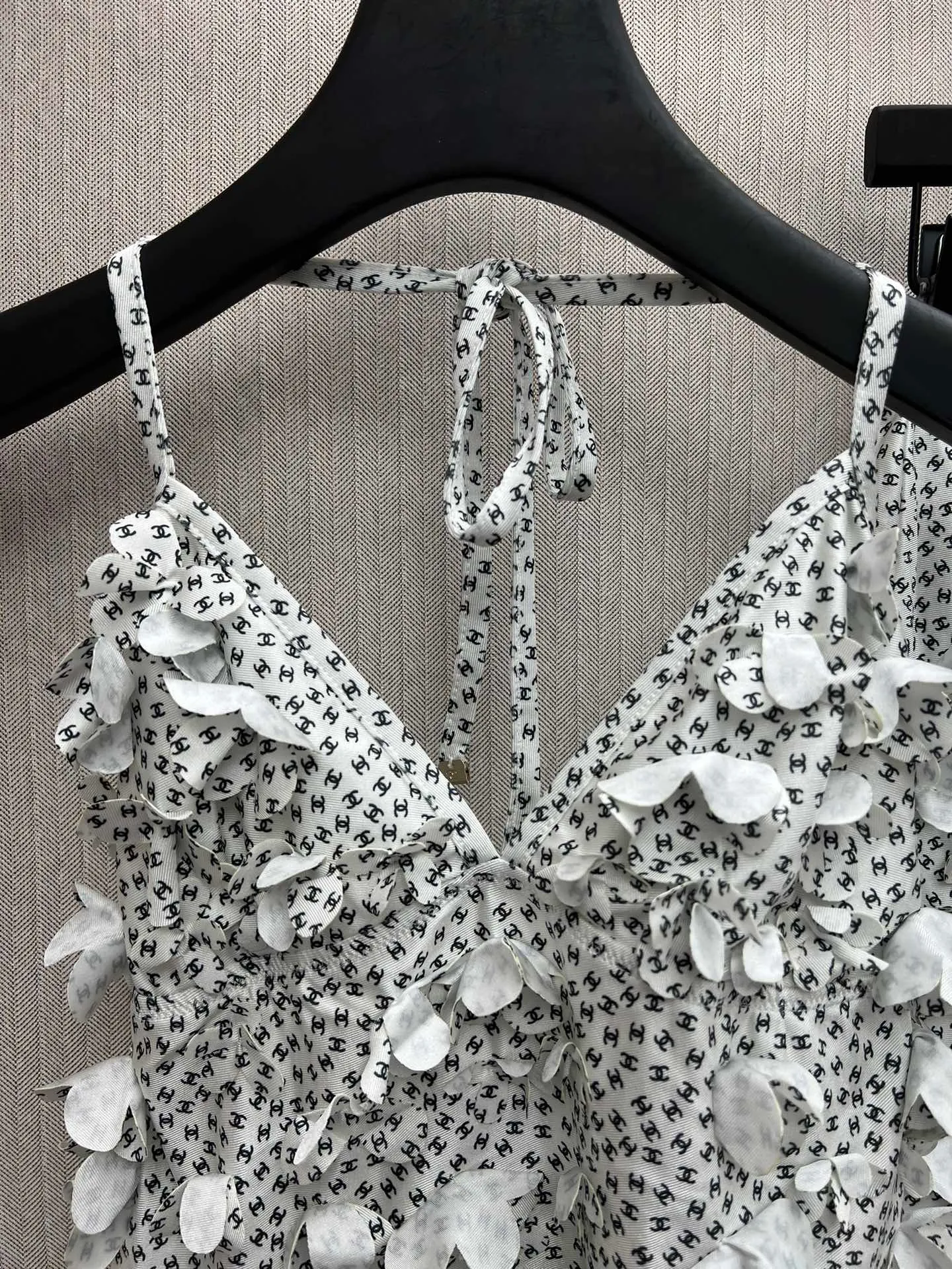 Chanel 25ss new Coco Beach series printed stretch mesh shirt suit for women, white, size: S.M.L.
