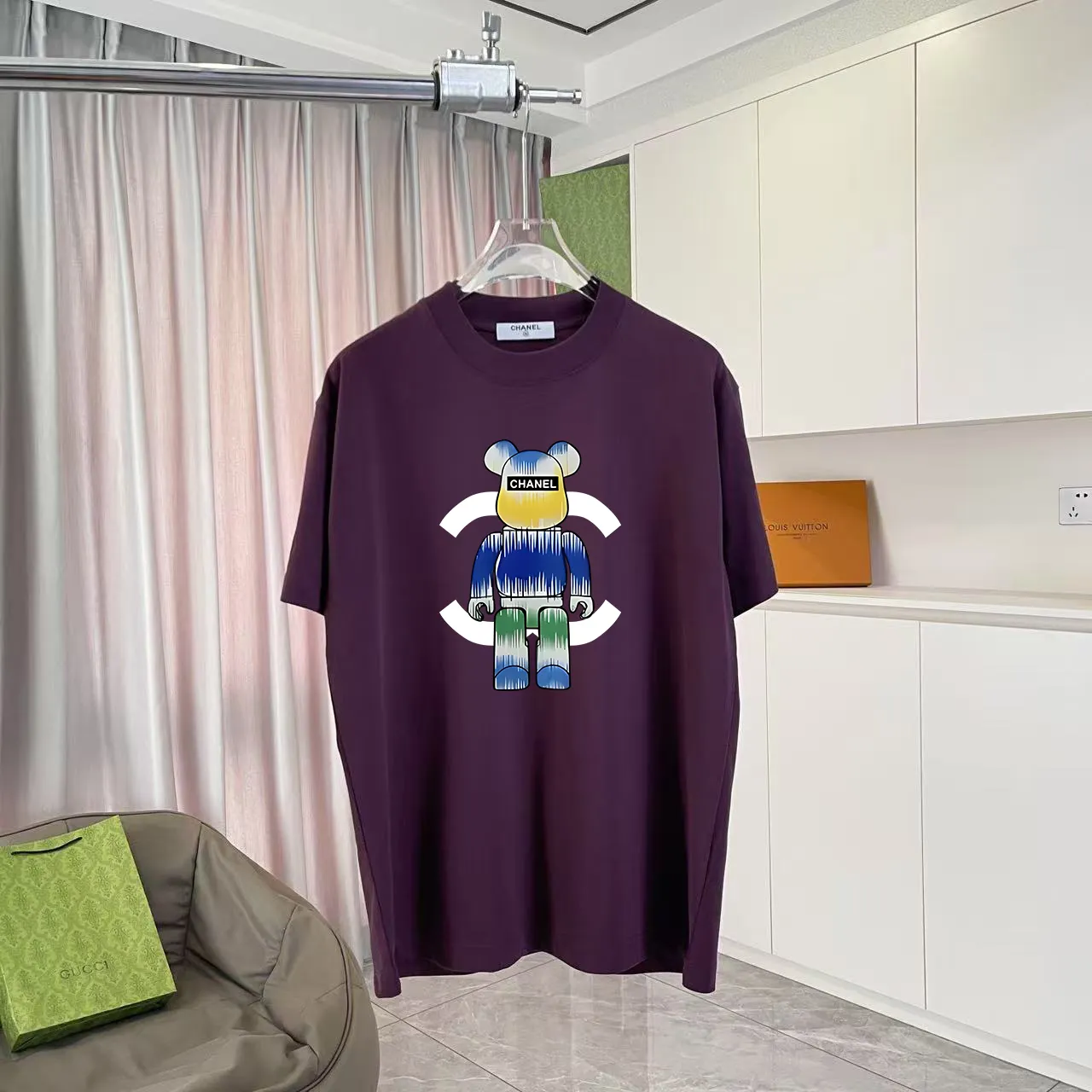 🅿️170 Chanel CHANEL2025 summer new style Double C letter logo printing short-sleeved T-shirt Customized fabric 300g Same style for men and women Size: S M L XL XXL Five codes Color: black white lake green purple