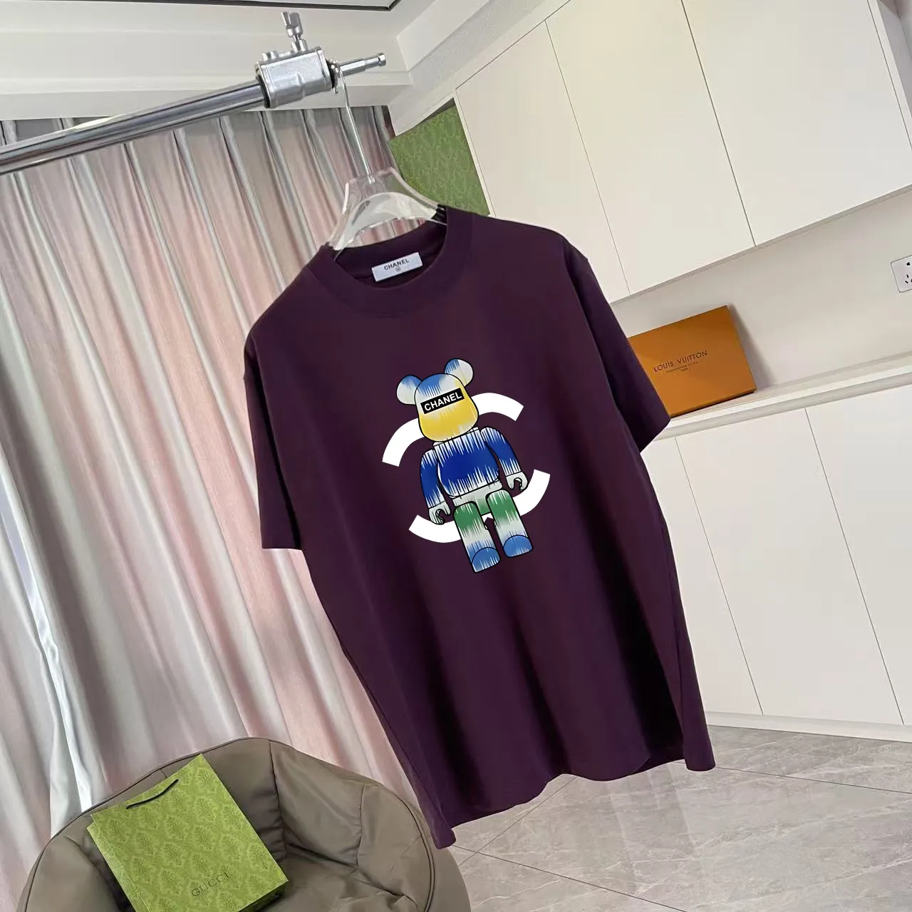 🅿️170 Chanel CHANEL2025 summer new style Double C letter logo printing short-sleeved T-shirt Customized fabric 300g Same style for men and women Size: S M L XL XXL Five codes Color: black white lake green purple