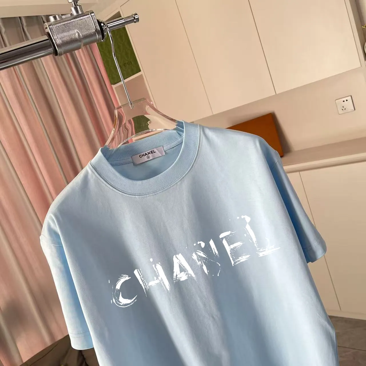 🅿️170 CHANE* Xiaoxiang 2025 Autumn New Style Double C letter logo printing short-sleeved T-shirt Customized fabric 300g Same style for men and women Size: S M L XL XXL Five codes Color: Black White Paste Green Sky Blue