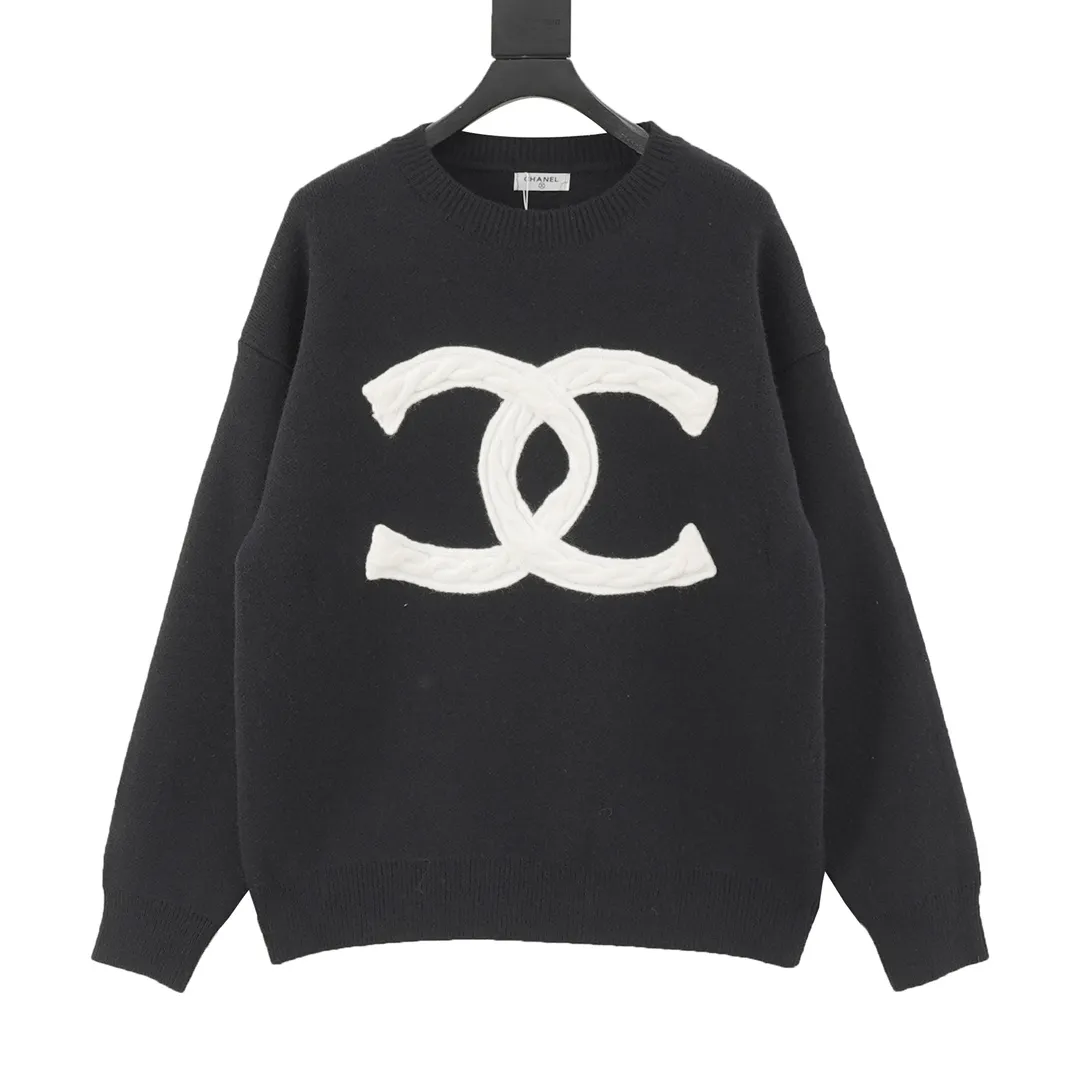 🅿️580 CHANEL Chanel 24ss heavy weaving twist classic large logo jacquard knitted sweater top original version Color: black white Size: S-L