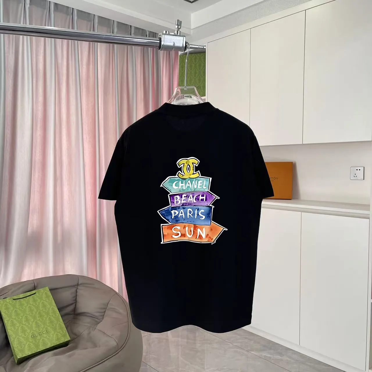🅿️170 Chanel CHANEL2025 summer new style Double C letter logo printing short-sleeved T-shirt Customized fabric 300g Same style for men and women Size: S M L XL XXL Five codes Color: black white lake green purple