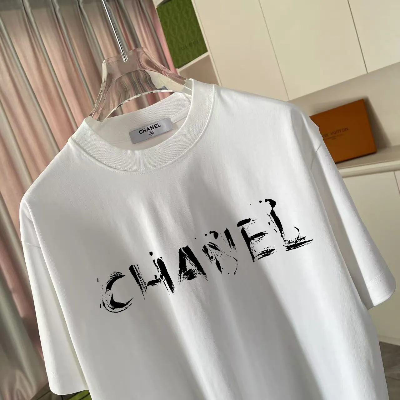 🅿️170 CHANE* Xiaoxiang 2025 Autumn New Style Double C letter logo printing short-sleeved T-shirt Customized fabric 300g Same style for men and women Size: S M L XL XXL Five codes Color: Black White Paste Green Sky Blue