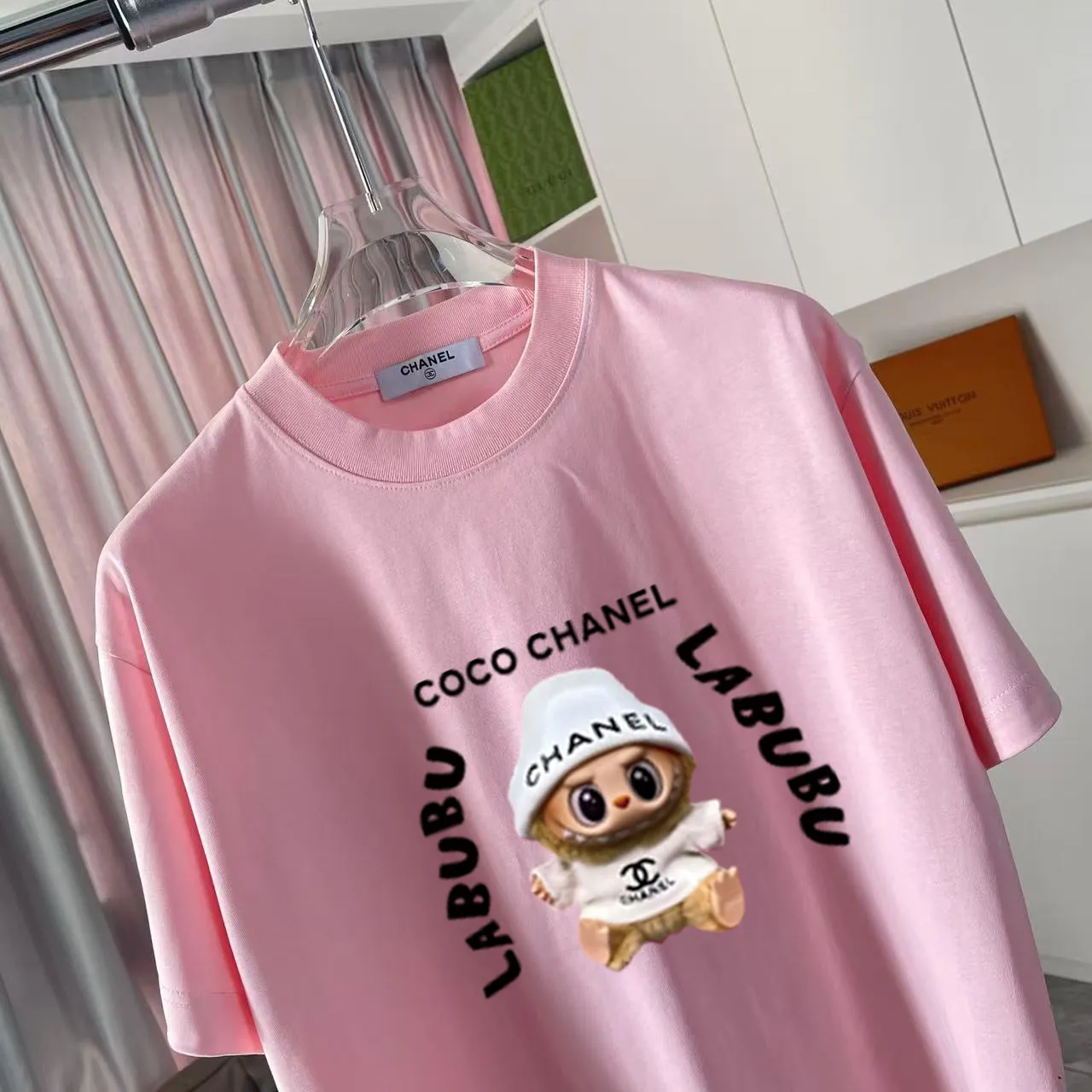 🅿️170 CHANE* Xiaoxiang 2025 autumn new style Double C letter logo printing short-sleeved T-shirt Customized fabric 300g Same style for men and women Size: S M L XL XXL five sizes Color: black white pink rose red