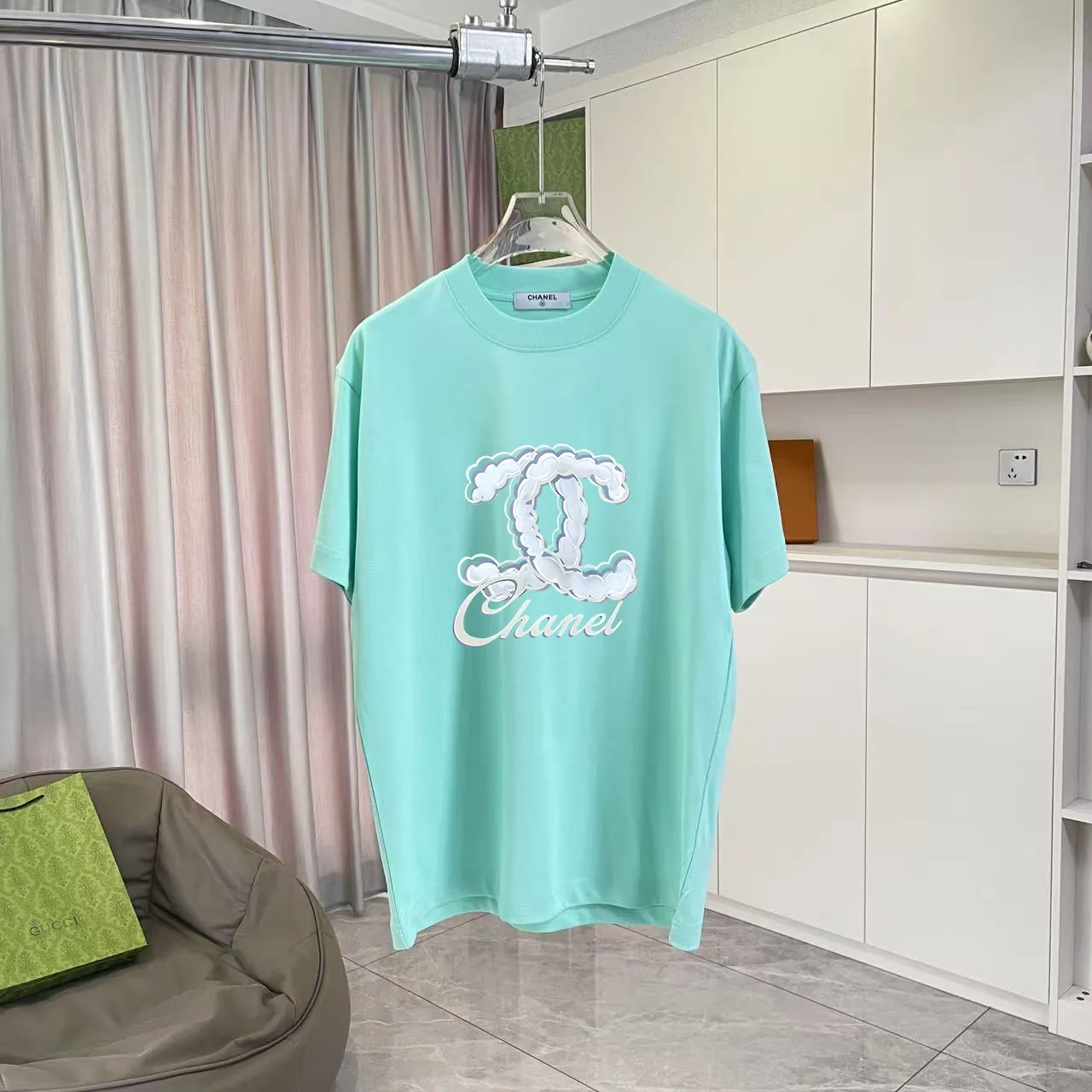 🅿️170 Chanel CHANEL 2025 summer new style Double C letter logo printing short-sleeved T-shirt Customized fabric 300g Same style for men and women Size: S M L XL XXL five sizes Color: black white lake green rose red
