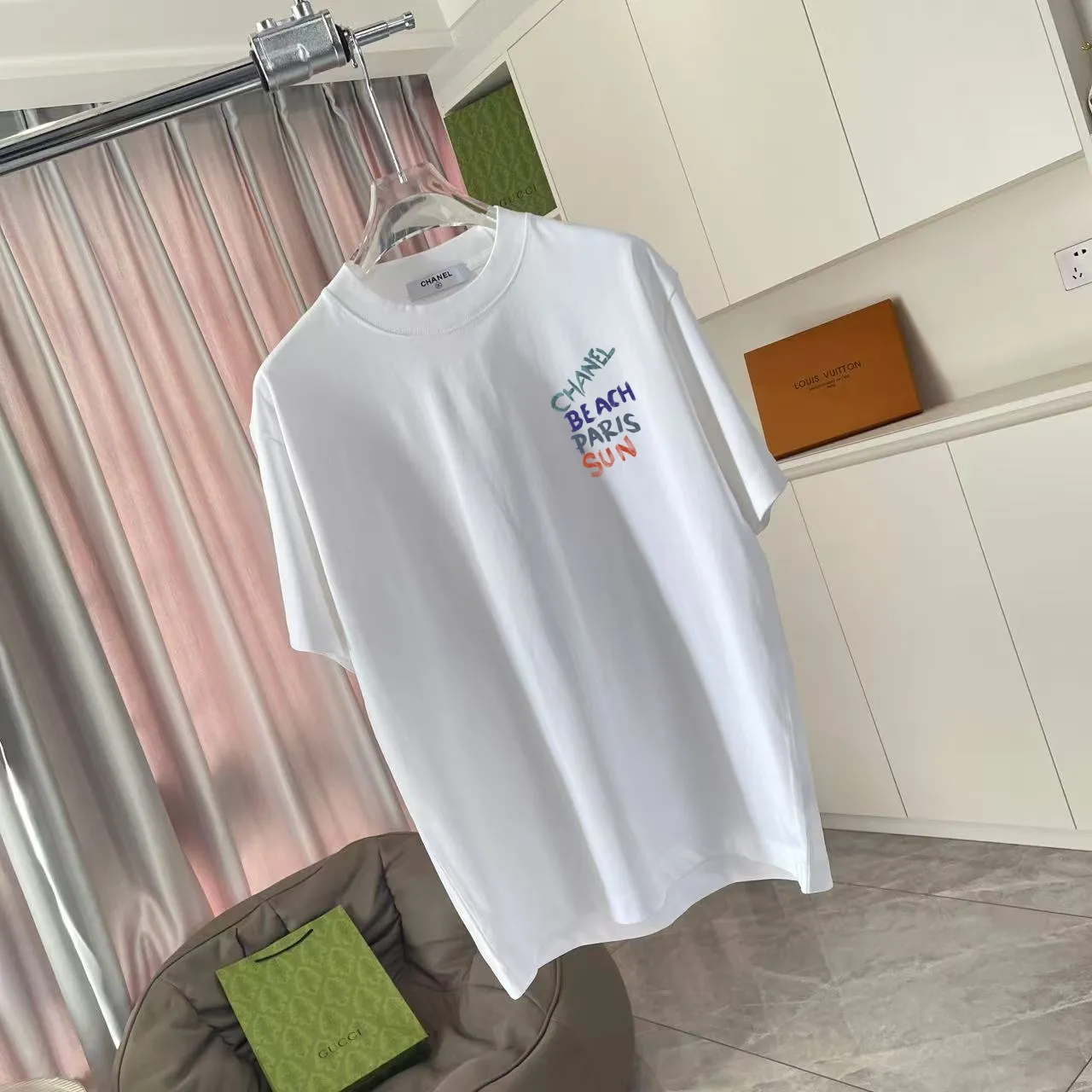 🅿️170 Chanel CHANEL2025 summer new style Double C letter logo printing short-sleeved T-shirt Customized fabric 300g Same style for men and women Size: S M L XL XXL Five codes Color: black white lake green purple