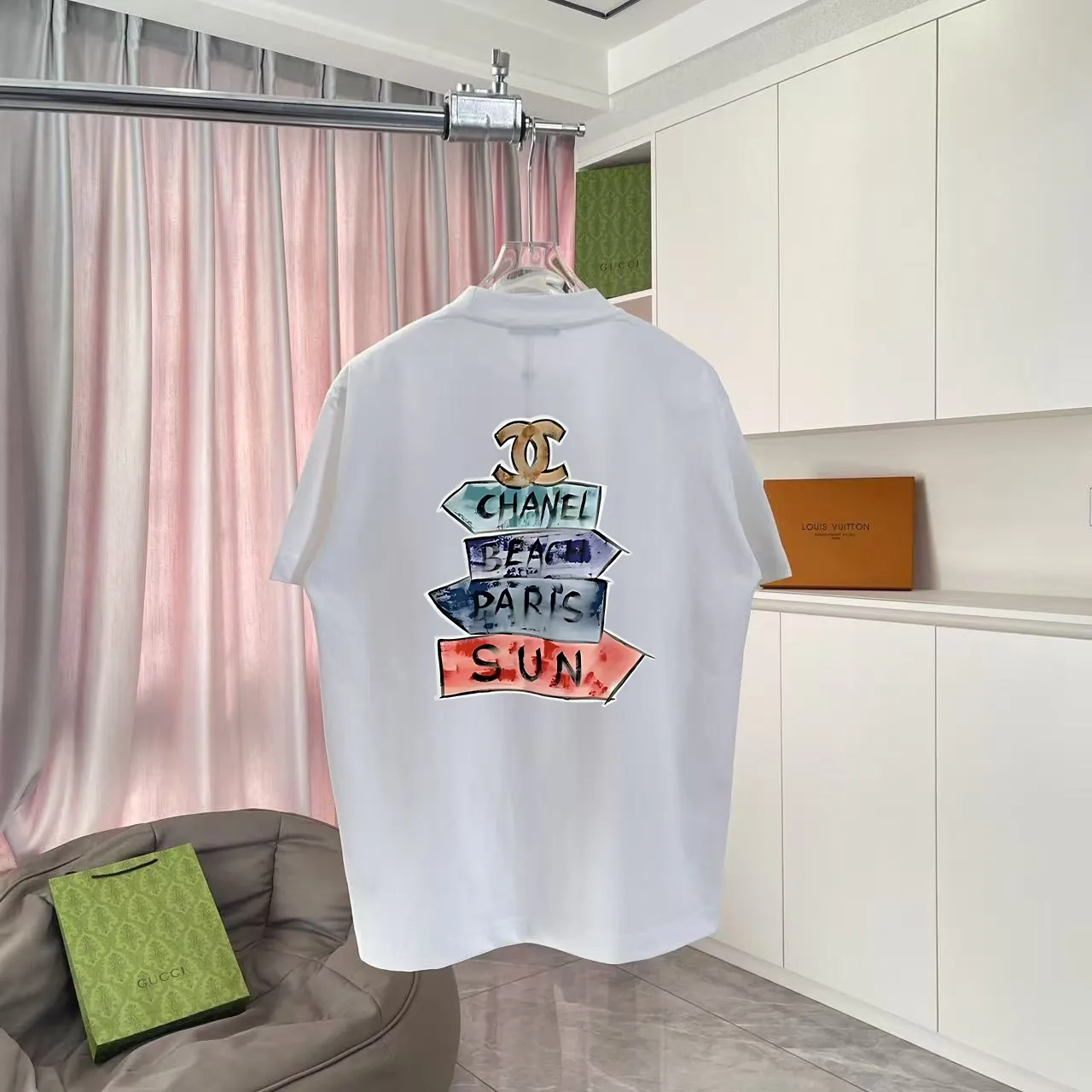 🅿️170 Chanel CHANEL2025 summer new style Double C letter logo printing short-sleeved T-shirt Customized fabric 300g Same style for men and women Size: S M L XL XXL Five codes Color: black white lake green purple