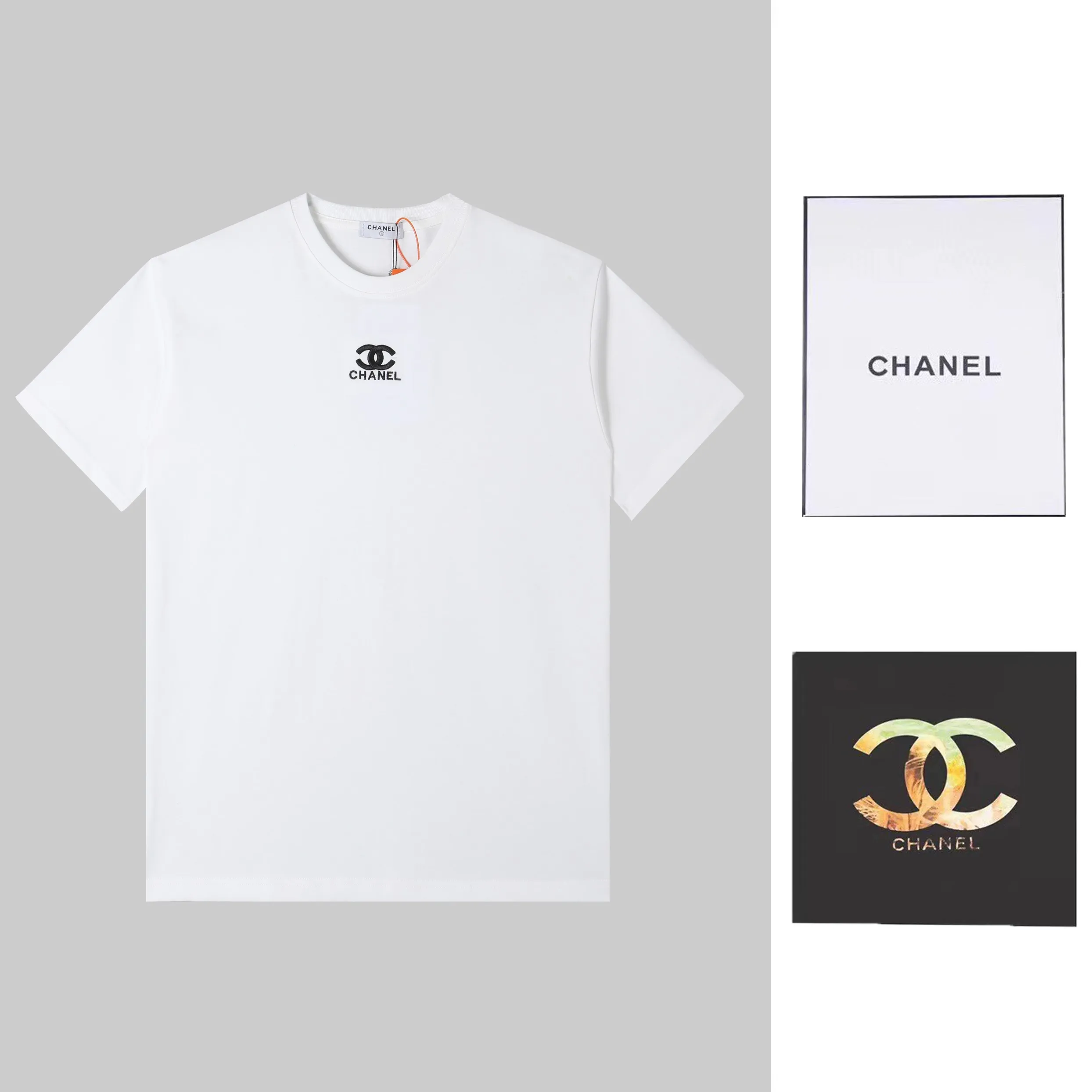 🅿️180 CHANEL Chanel 2024ssLg embroidered short sleeves. High-end Lg embroidery on the front. Presenting a neat and general appearance. The fabric is custom dyed. Comfortable and soft. Full of practicality and high-end feel. Same style for men and women. It is also a practical item that is necessary for daily use. Color Black White Size: S M L XL (Style No. E502)