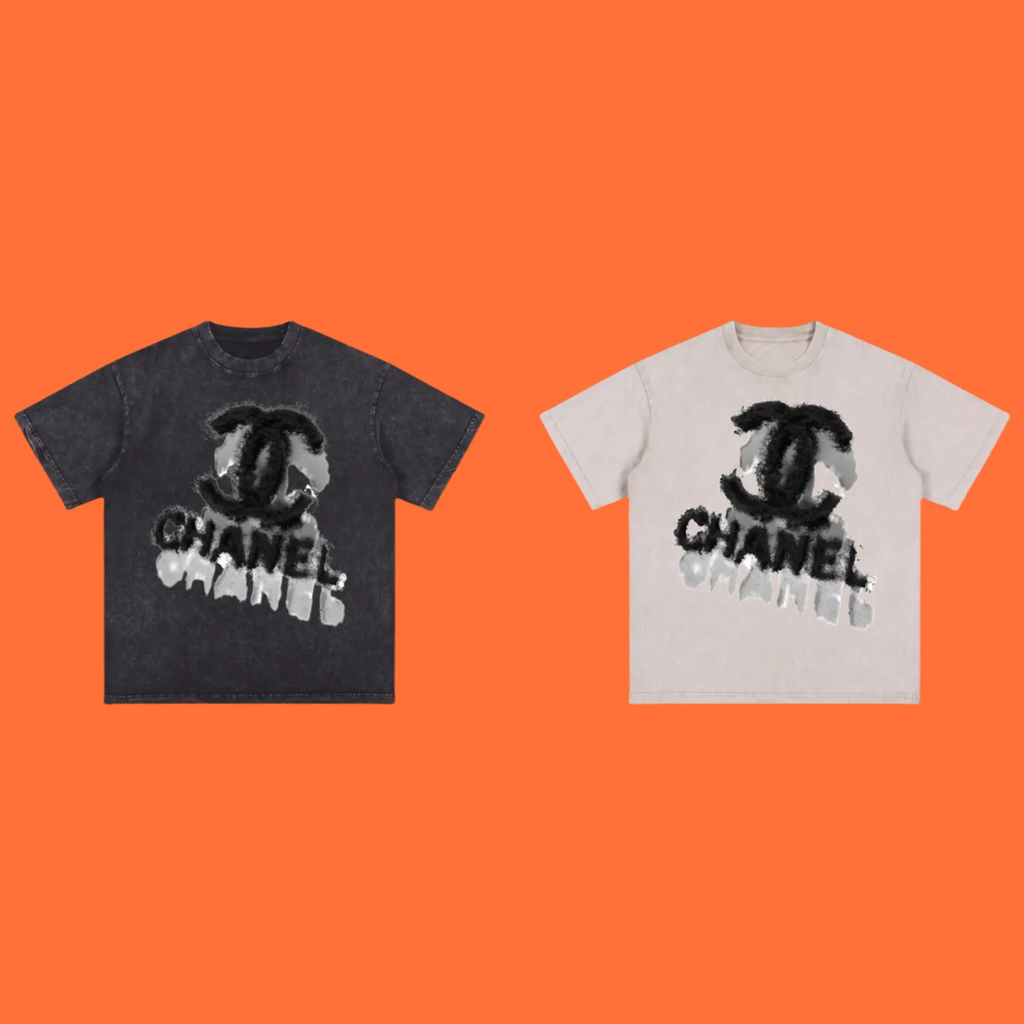 🅿️200 (Cooperation profit) High-end quality Chanel 2025 Fall Spring and Summer Series Double C ink painting short-sleeved T-shirt Adopt imported Kornit digital direct printing printing High-quality fashion brand 26 double yarns 100% washed 300G Ready-made garments dyed ➕ washed and stir-fried snow OS loose version Unisex size: S.M.L.XL.2XL