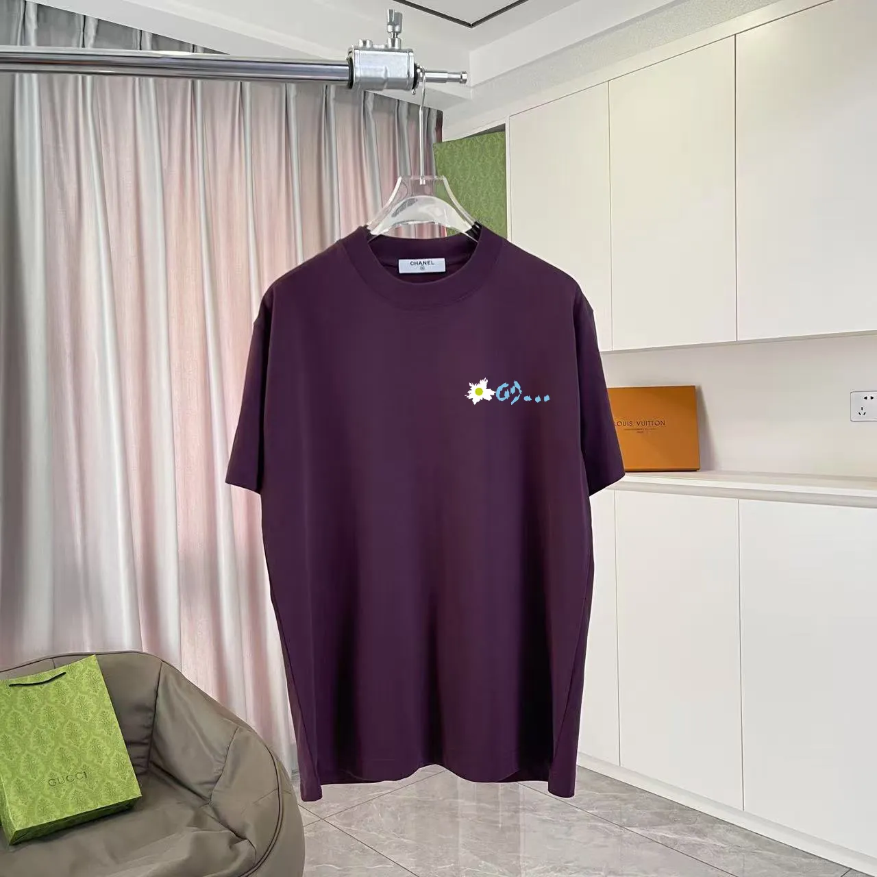 🅿️170 Chanel*CHANEL2025 new summer style Double C letter logo printing short-sleeved T-shirt Customized fabric 300g Same style for men and women Size: S M L XL XXL Five codes Color: black white lake green purple