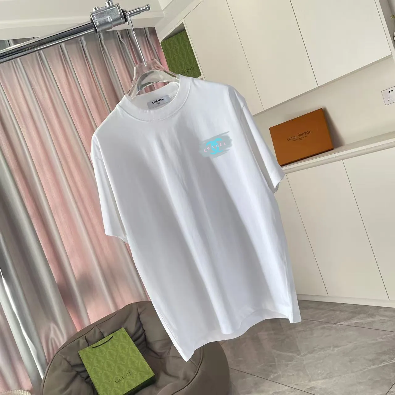 🅿️170 CHANE* Xiaoxiang 2025 autumn new style Double C letter logo printing short-sleeved T-shirt Customized fabric 300g Same style for men and women Size: S M L XL XXL Five codes Color: Black White Paste Green Pink