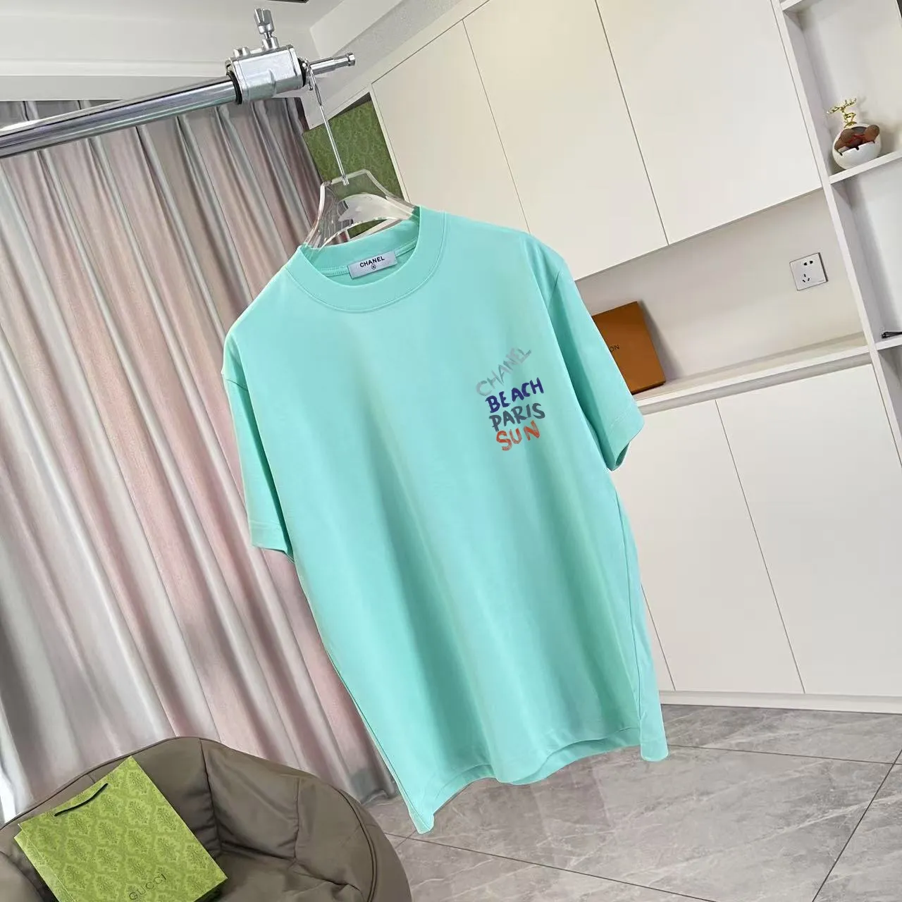 🅿️170 Chanel CHANEL2025 summer new style Double C letter logo printing short-sleeved T-shirt Customized fabric 300g Same style for men and women Size: S M L XL XXL Five codes Color: black white lake green purple