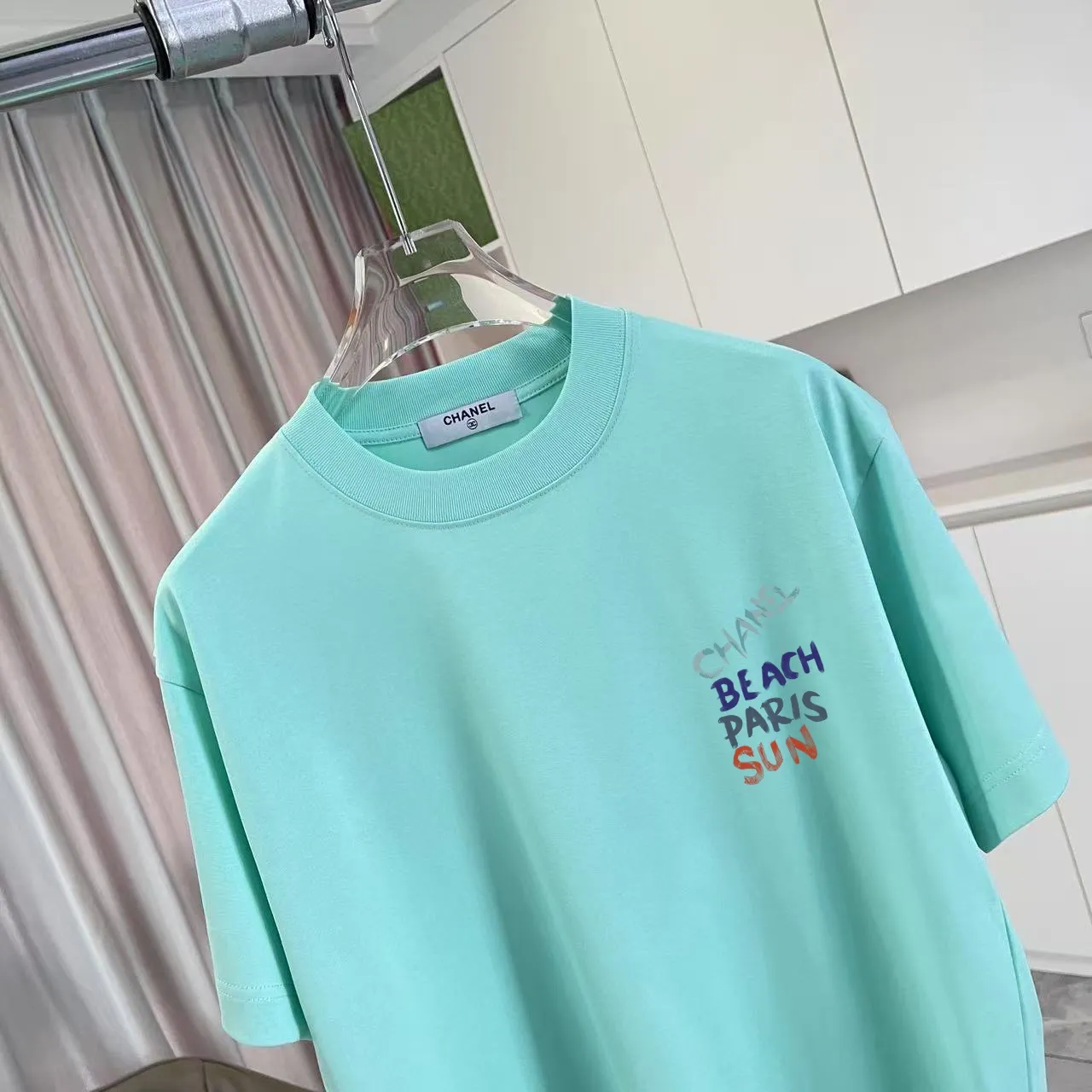 🅿️170 Chanel CHANEL2025 summer new style Double C letter logo printing short-sleeved T-shirt Customized fabric 300g Same style for men and women Size: S M L XL XXL Five codes Color: black white lake green purple