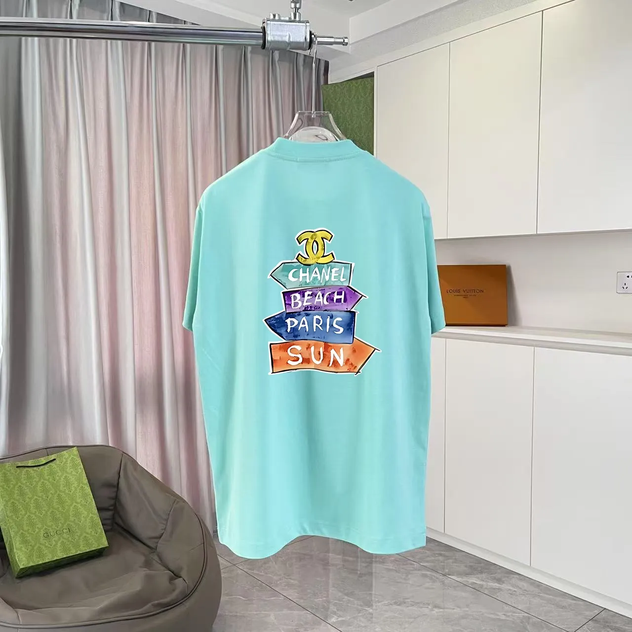🅿️170 Chanel CHANEL2025 summer new style Double C letter logo printing short-sleeved T-shirt Customized fabric 300g Same style for men and women Size: S M L XL XXL Five codes Color: black white lake green purple
