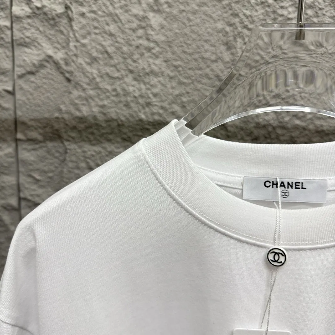 🅿️180 Chane*Chanel*2025 spring and summer new style Classic letter totem cross embroidery Customized double yarn plain cotton fabric Short-sleeved T-shirt Unisex Size: S (90-130 pounds) M (120-150 pounds) L (140-165 pounds) XL (160-180 pounds) XXL (180-210 pounds) Color: black white