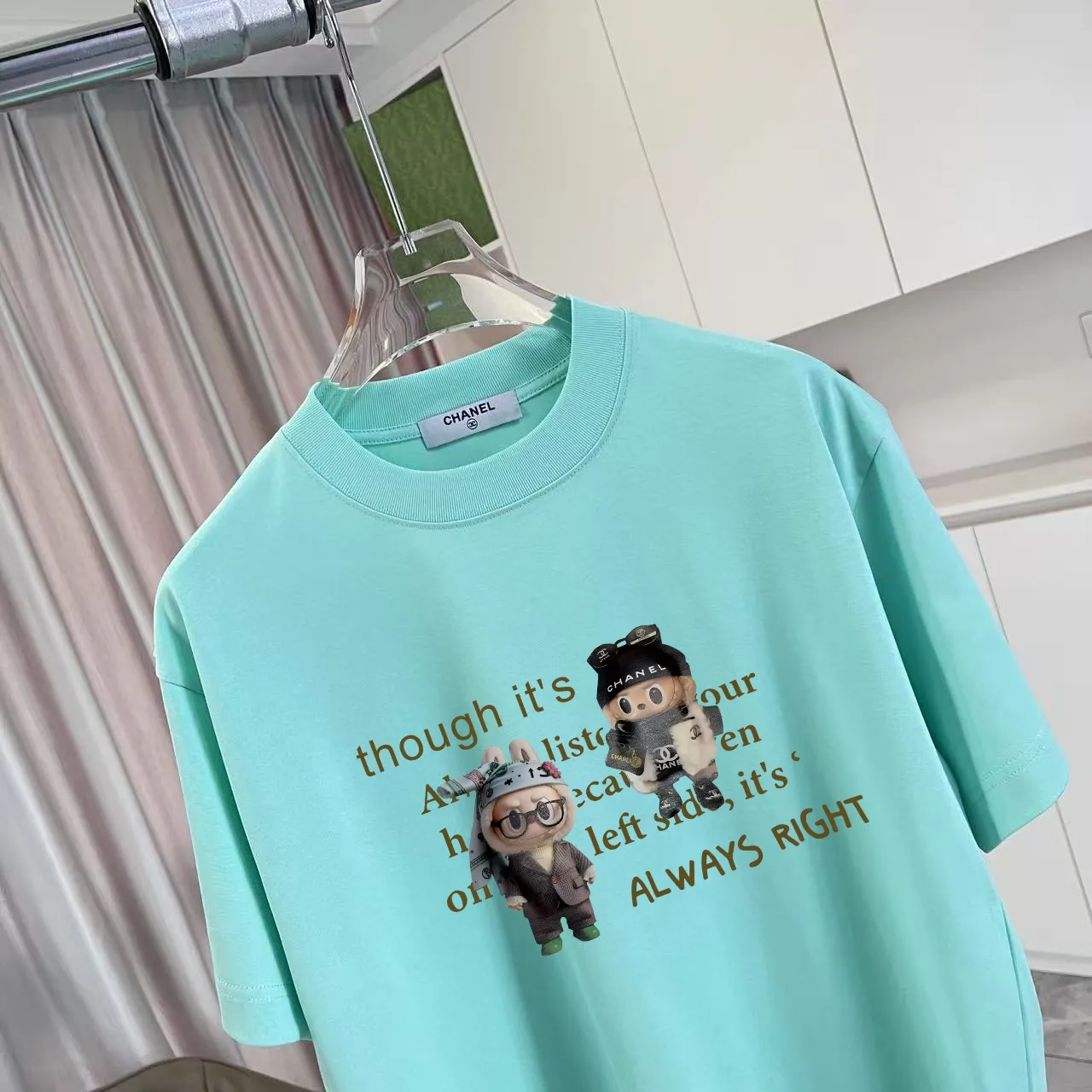 🅿️170 CHANE* Xiaoxiang 2025 autumn new style Double C letter logo printing short-sleeved T-shirt Customized fabric 300g Same style for men and women Size: S M L XL XXL Five codes Color: black white lake green sky blue