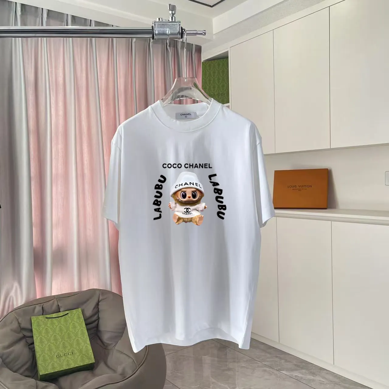 🅿️170 CHANE* Xiaoxiang 2025 autumn new style Double C letter logo printing short-sleeved T-shirt Customized fabric 300g Same style for men and women Size: S M L XL XXL five sizes Color: black white pink rose red