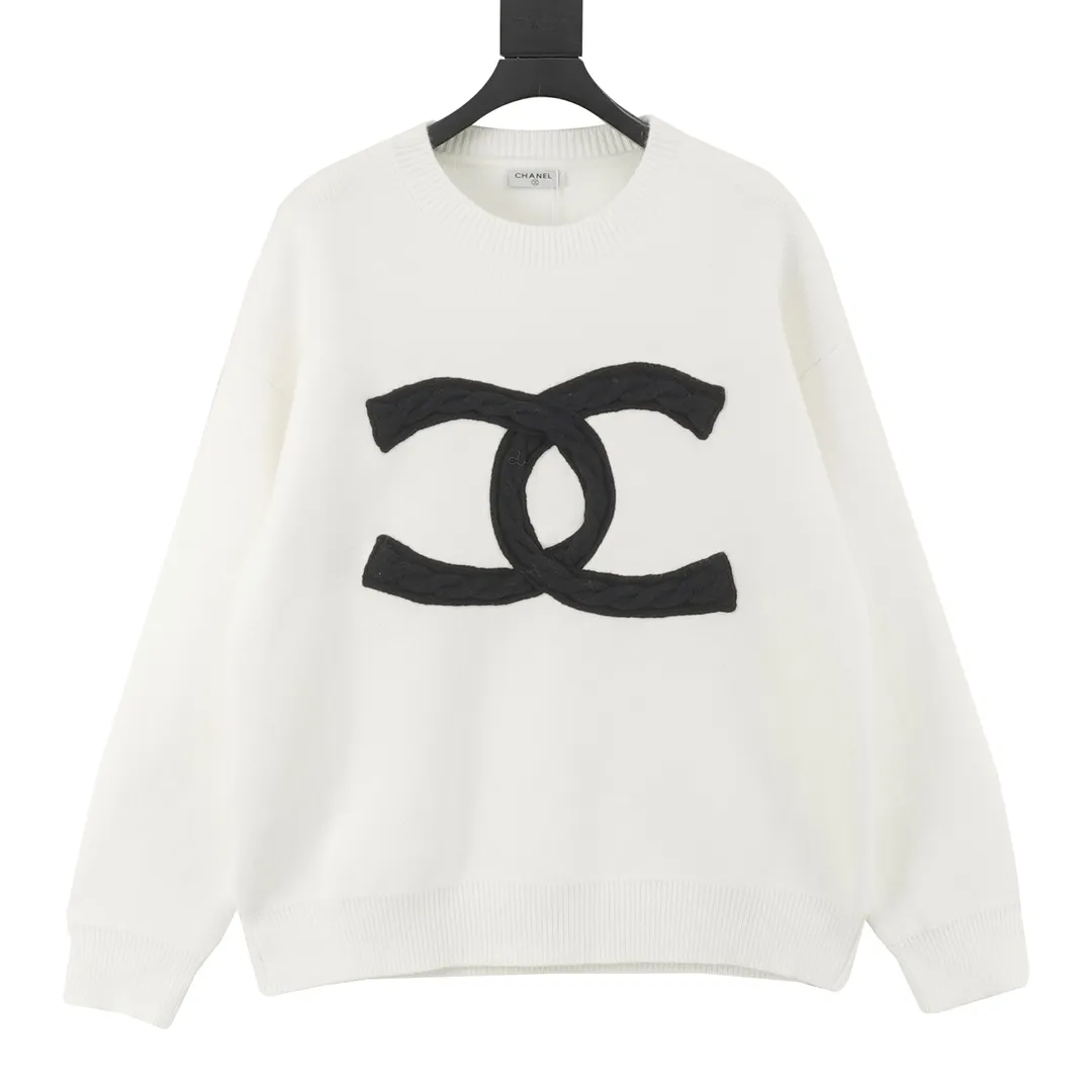 🅿️580 CHANEL Chanel 24ss heavy weaving twist classic large logo jacquard knitted sweater top original version Color: black white Size: S-L