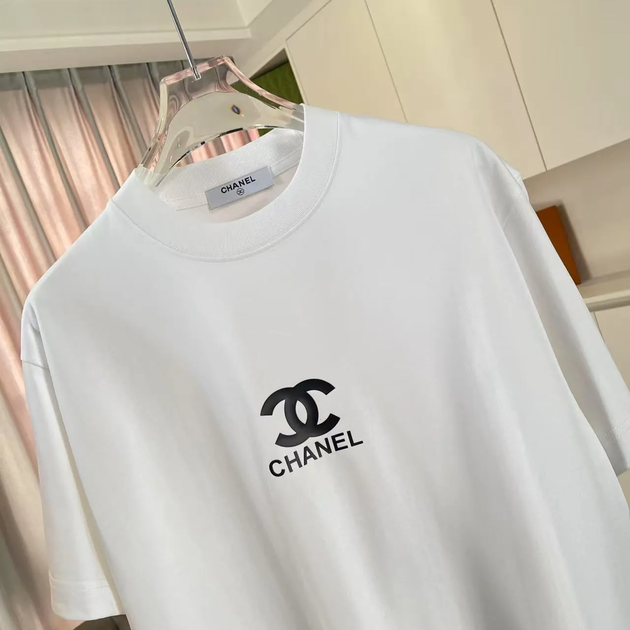 🅿️170 Chanel CHANEL 2025 summer new style Double C letter logo three-dimensional silicone printing short-sleeved T-shirt Customized fabric 300g Same style for men and women Size: S M L XL XXL five codes Color: black white pink sky blue