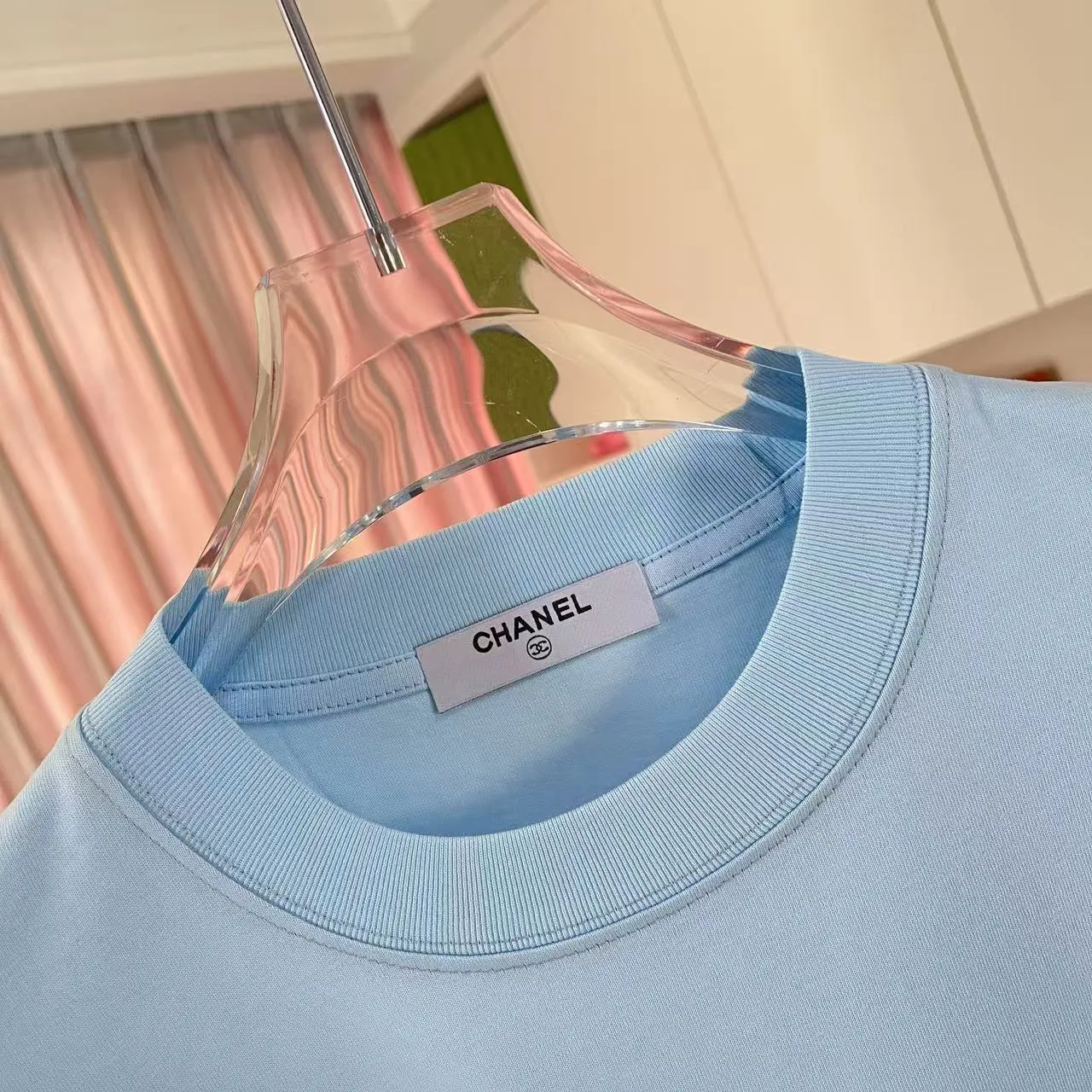 🅿️170 Chanel CHANEL 2025 summer new style Double C letter logo three-dimensional silicone printing short-sleeved T-shirt Customized fabric 300g Same style for men and women Size: S M L XL XXL five codes Color: black white pink sky blue