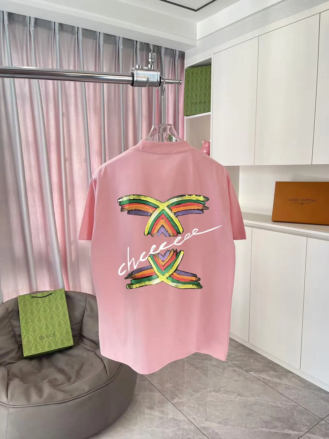 🅿️180 CHANEL 2025 spring and summer new style Double C letter logo printing short-sleeved T-shirt Customized fabric 300g Same style for men and women Size: S M L XL XXL five codes Color: black white pink rose red