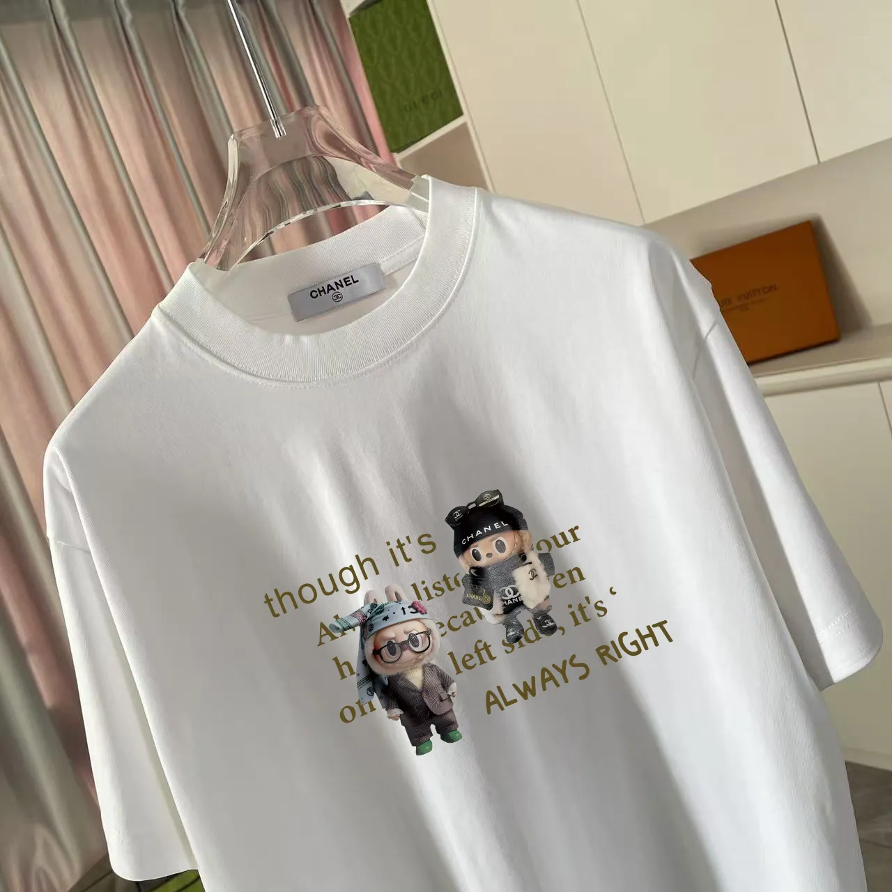 🅿️170 CHANE* Xiaoxiang 2025 autumn new style Double C letter logo printing short-sleeved T-shirt Customized fabric 300g Same style for men and women Size: S M L XL XXL Five codes Color: black white lake green sky blue