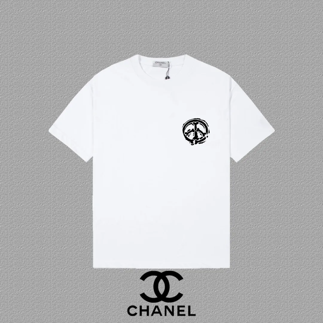 🅿️170 [CHANEL Chanel] 2025FW short-sleeved T-shirt LOGO printing, high-end 26s double yarn 300g fabric, heavy fabric, custom stretcher rib, same vat and dye, complete three standards, same style for men and women, color: black, white, gray, size: S M L XL 2XL