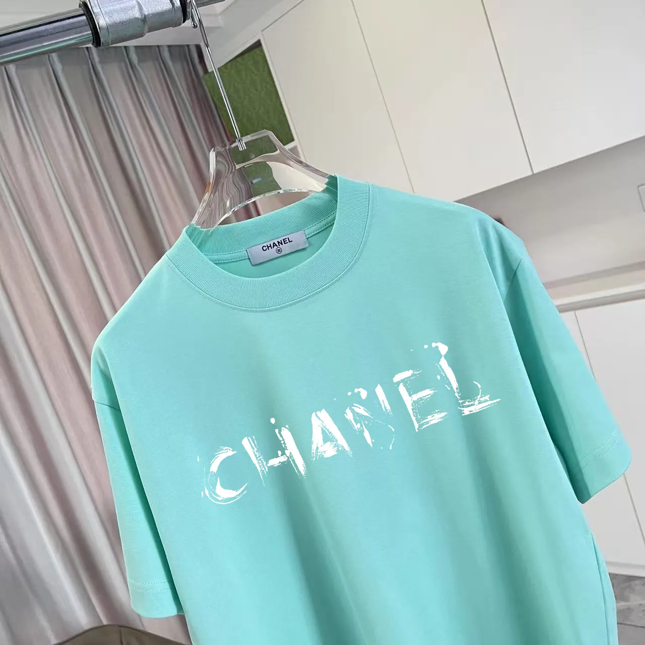 🅿️170 CHANE* Xiaoxiang 2025 Autumn New Style Double C letter logo printing short-sleeved T-shirt Customized fabric 300g Same style for men and women Size: S M L XL XXL Five codes Color: Black White Paste Green Sky Blue