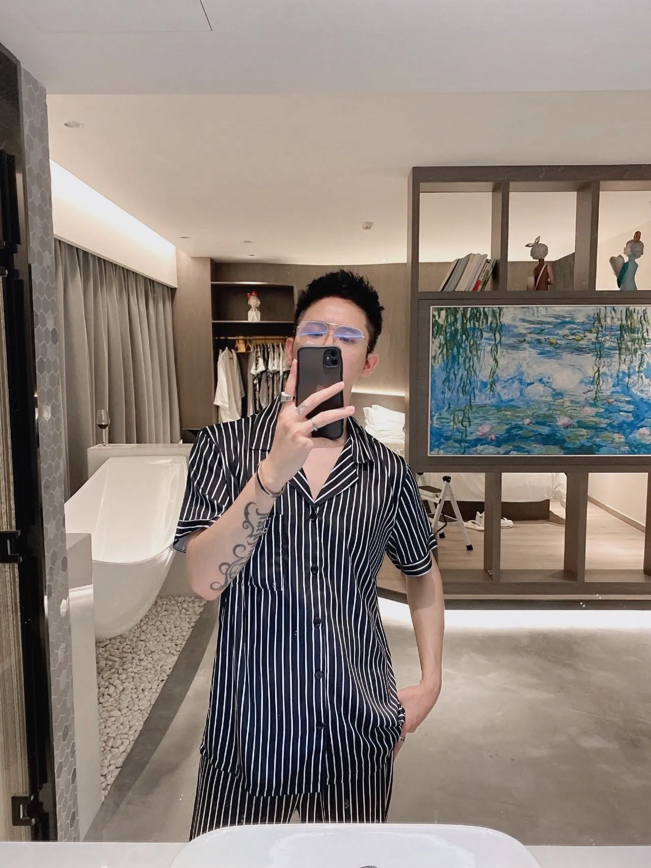 🅿️360 Chanel home wear, high-end Korean silk fabric, skin-friendly, soft and comfortable Size: M～XXXL