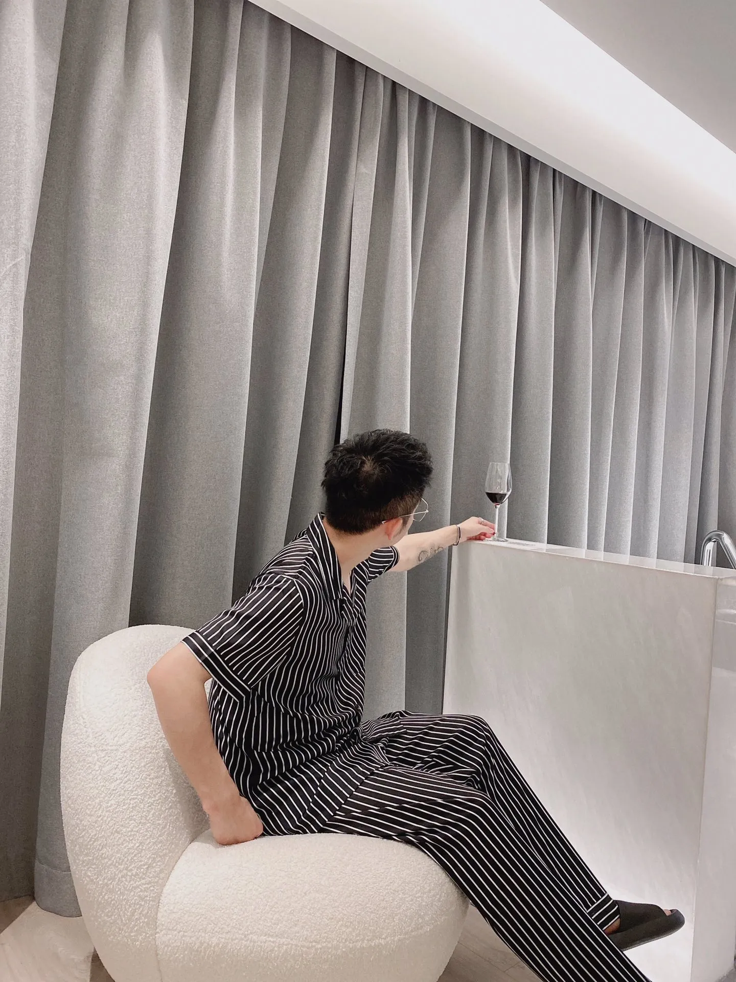 🅿️360 Chanel home wear, high-end Korean silk fabric, skin-friendly, soft and comfortable Size: M～XXXL