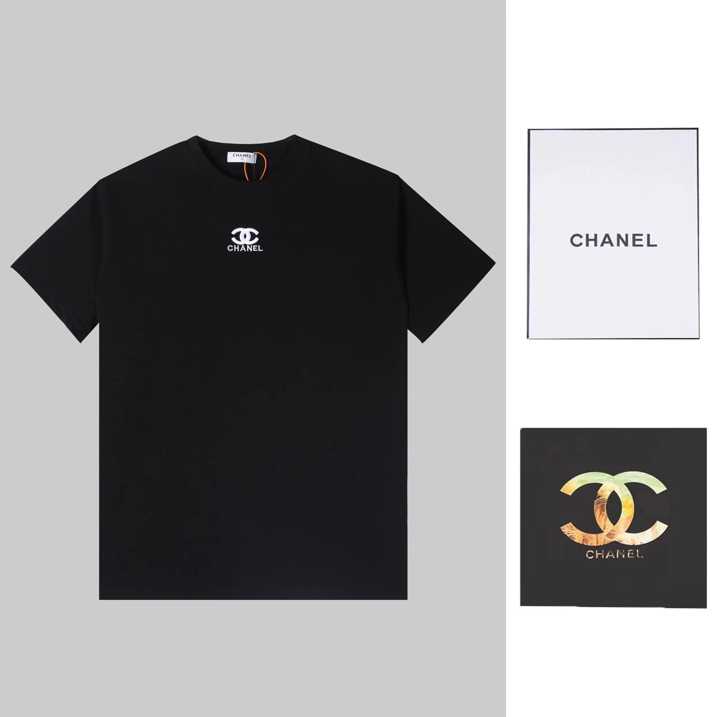 🅿️180 CHANEL Chanel 2024ssLg embroidered short sleeves. High-end Lg embroidery on the front. Presenting a neat and general appearance. The fabric is custom dyed. Comfortable and soft. Full of practicality and high-end feel. Same style for men and women. It is also a practical item that is necessary for daily use. Color Black White Size: S M L XL (Style No. E502)