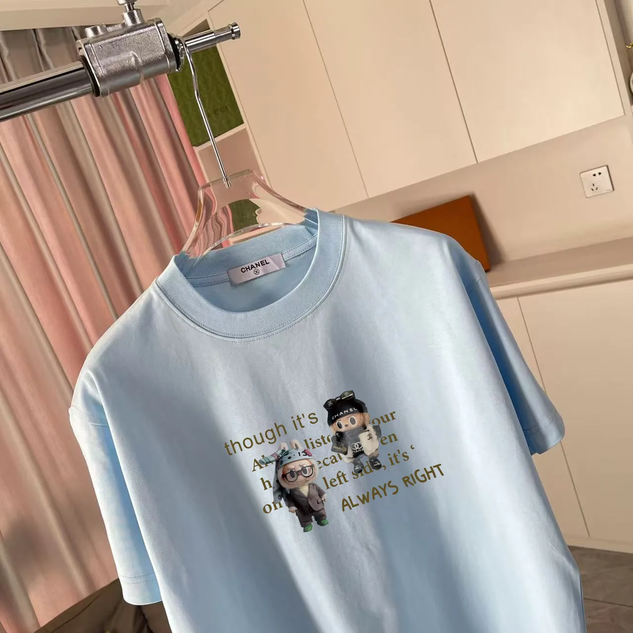 🅿️170 CHANE* Xiaoxiang 2025 autumn new style Double C letter logo printing short-sleeved T-shirt Customized fabric 300g Same style for men and women Size: S M L XL XXL Five codes Color: black white lake green sky blue