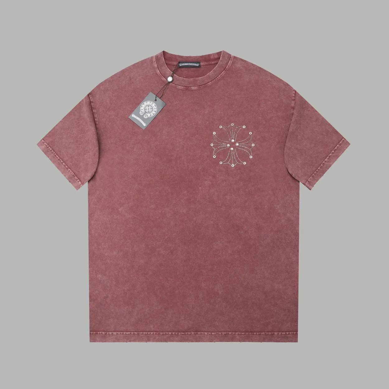 🅿️230 ✨CH✨🆕25SS spring and summer new style Crow ✝ embroidered short-sleeved frame Light luxury essential item for daily commuting for men and women Correct version Welcome to compare Detailed features · 280g 100% pure cotton double yarn jersey fabric · Custom dyed in the same vat, special thickened 32 count double-ply 1X1 thread · Imported Australian pearlescent diamonds✝patterns➕hardware nuts are stamped at high temperature. Ready-made garments are dyed and then faded and fried with snowflakes and frayed. Then washed to make them look old. General washing improves the effect · Double-needle sewing and seam-crossing process · Original main mark washed tag brand moisture-proof paper packaging Color: black/rock coffee/green/red/blue Size: S/M/L/XL