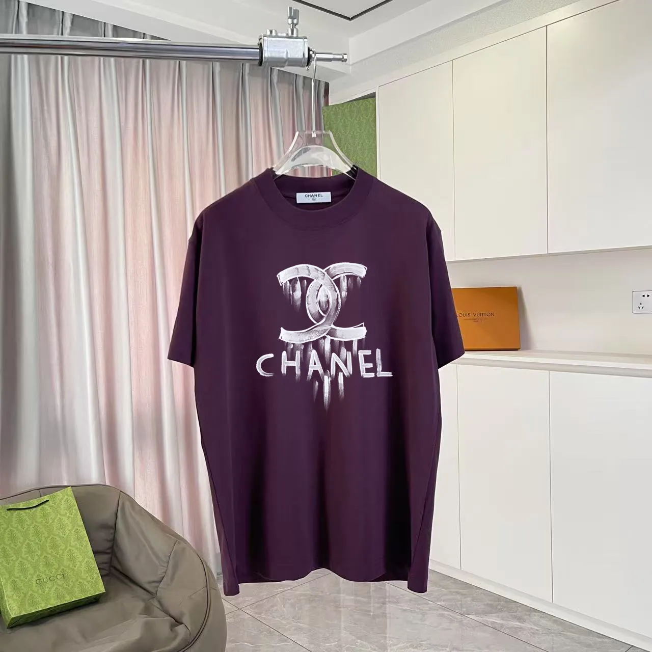 🅿️170 Chanel CHANEL2025 summer new style Double C letter logo printing short-sleeved T-shirt Customized fabric 300g Same style for men and women Size: S M L XL XXL Five codes Color: black white pink purple
