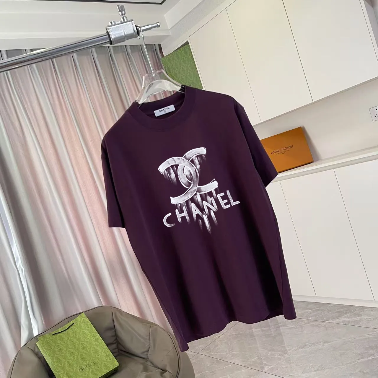 🅿️170 Chanel CHANEL2025 summer new style Double C letter logo printing short-sleeved T-shirt Customized fabric 300g Same style for men and women Size: S M L XL XXL Five codes Color: black white pink purple
