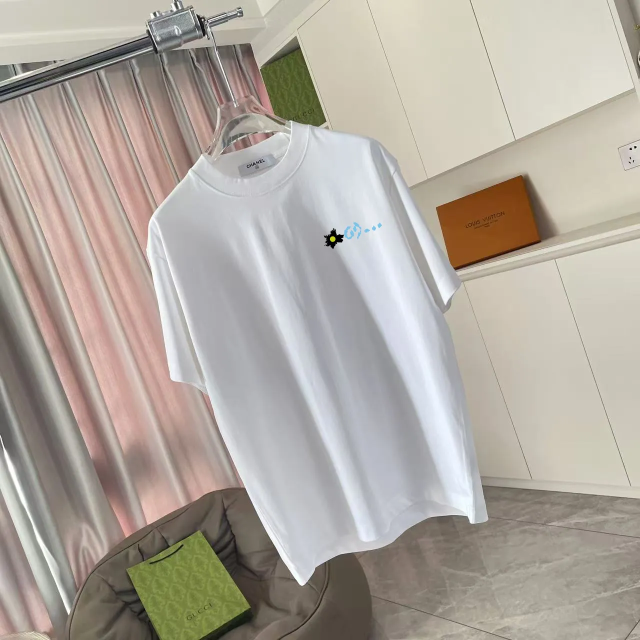 🅿️170 Chanel*CHANEL2025 new summer style Double C letter logo printing short-sleeved T-shirt Customized fabric 300g Same style for men and women Size: S M L XL XXL Five codes Color: black white lake green purple