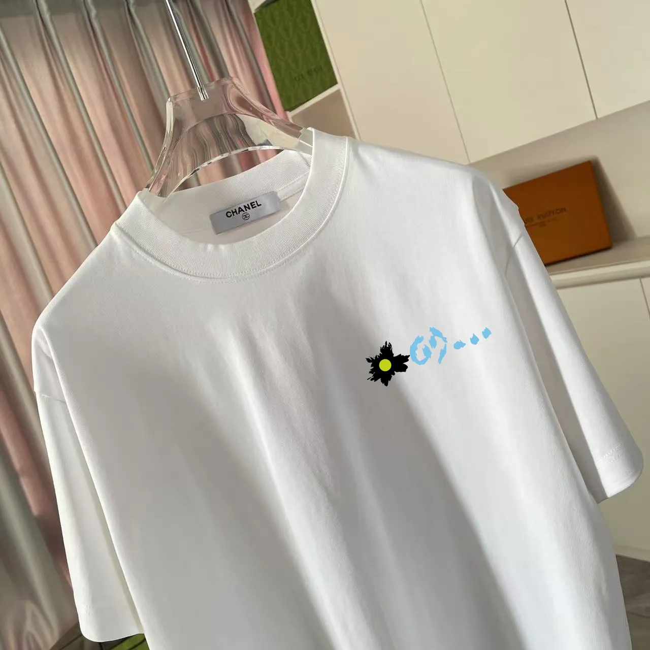🅿️170 Chanel*CHANEL2025 new summer style Double C letter logo printing short-sleeved T-shirt Customized fabric 300g Same style for men and women Size: S M L XL XXL Five codes Color: black white lake green purple