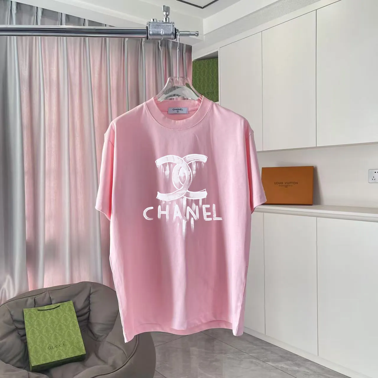 🅿️170 Chanel CHANEL2025 summer new style Double C letter logo printing short-sleeved T-shirt Customized fabric 300g Same style for men and women Size: S M L XL XXL Five codes Color: black white pink purple