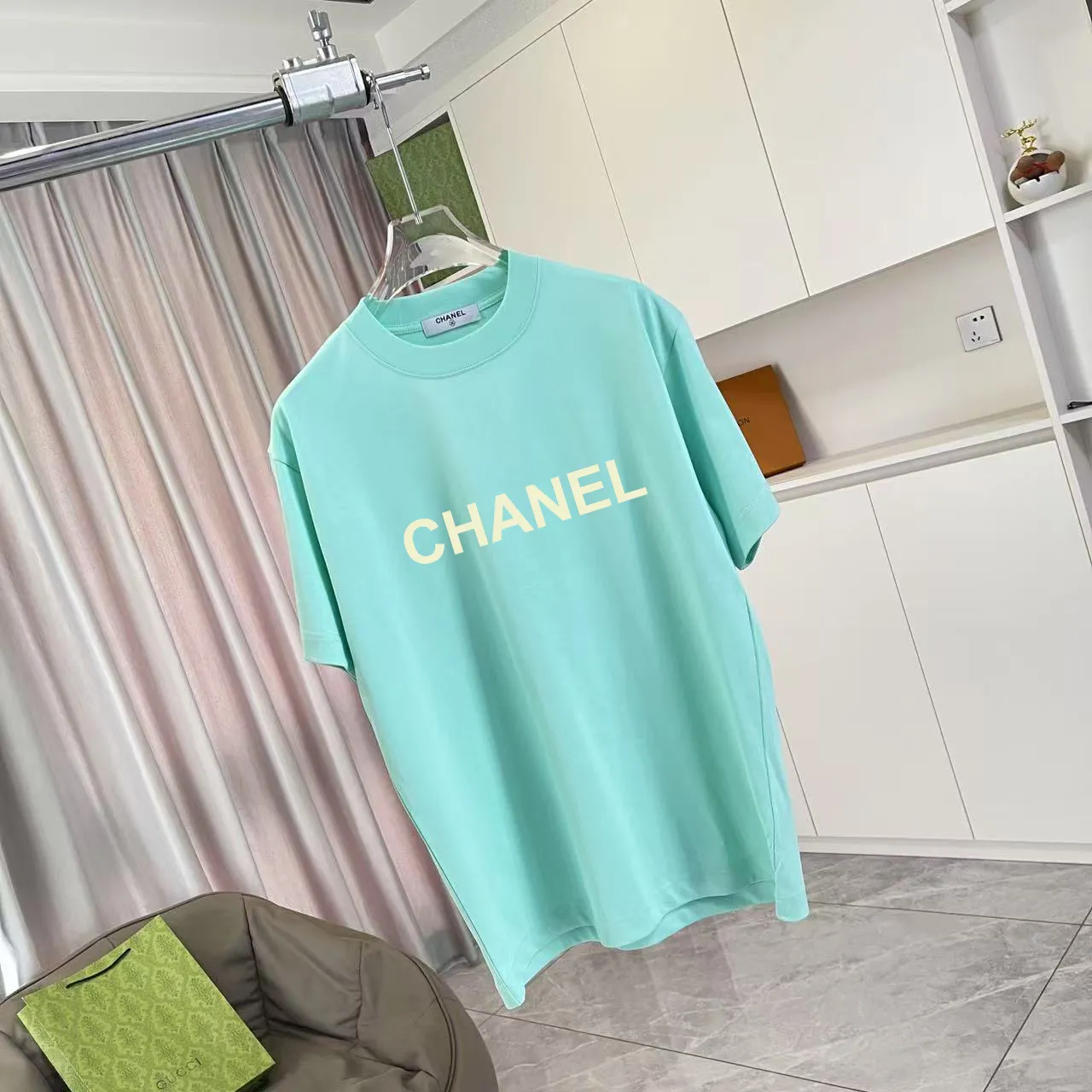 🅿️170 Chanel CHANEL2025 summer new style Double C letter logo printing short-sleeved T-shirt Customized fabric 300g Same style for men and women Size: S M L XL XXL Five codes Color: black white lake green purple