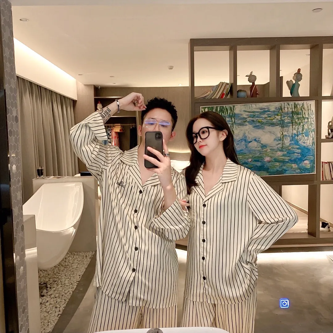 🅿️360 2023 CHANEL home wear, high-end Korean silk fabric, skin-friendly, soft and comfortable, same style for men and women, women's size: S～L, men's size: M～XXXL