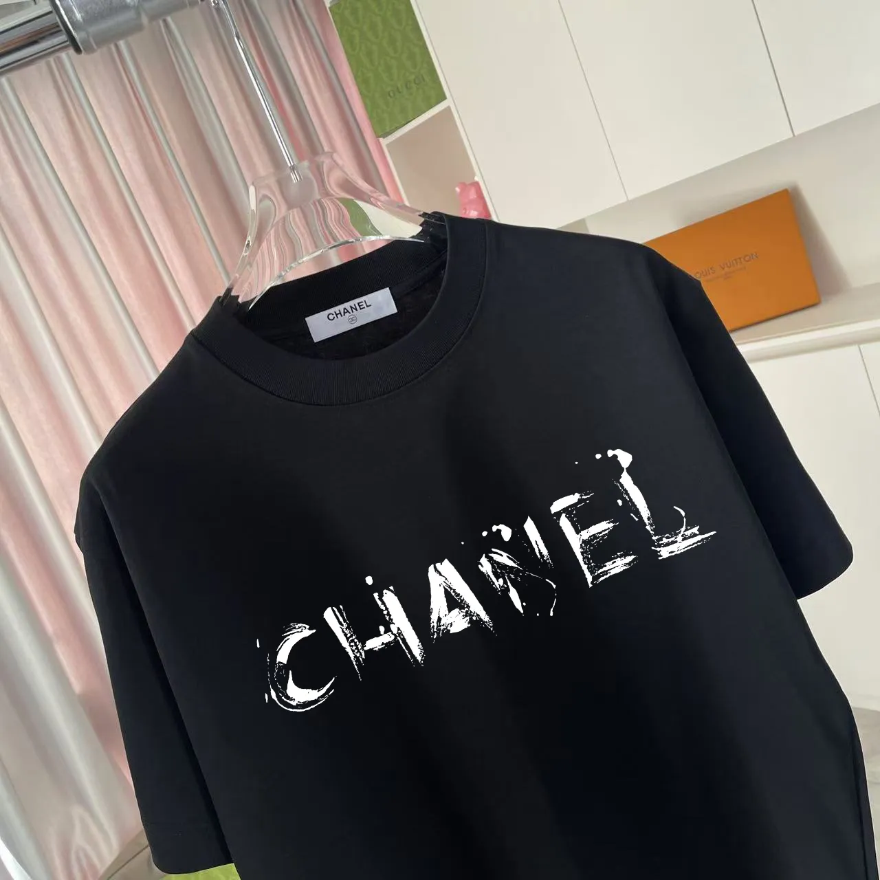 🅿️170 CHANE* Xiaoxiang 2025 Autumn New Style Double C letter logo printing short-sleeved T-shirt Customized fabric 300g Same style for men and women Size: S M L XL XXL Five codes Color: Black White Paste Green Sky Blue