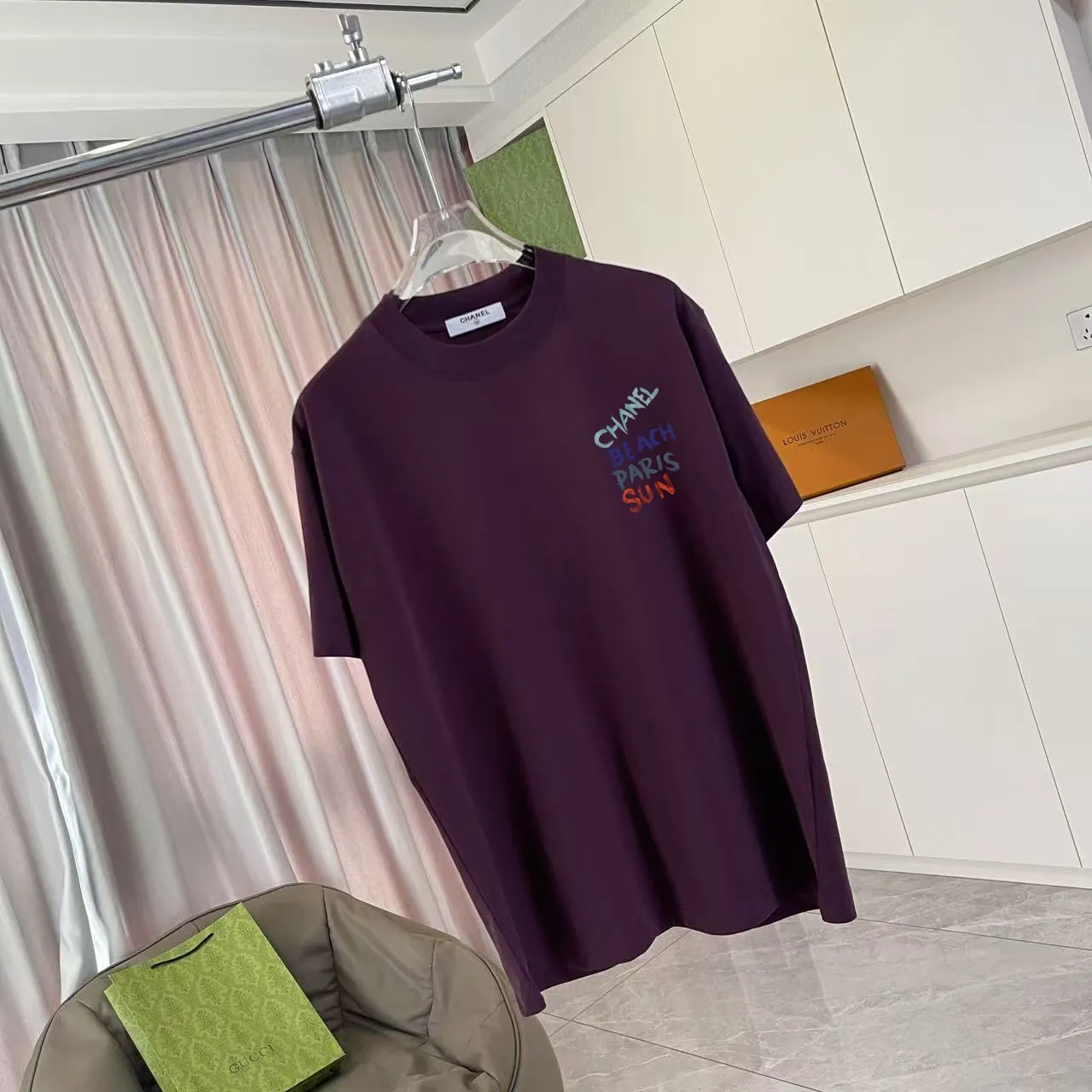 🅿️170 Chanel CHANEL2025 summer new style Double C letter logo printing short-sleeved T-shirt Customized fabric 300g Same style for men and women Size: S M L XL XXL Five codes Color: black white lake green purple