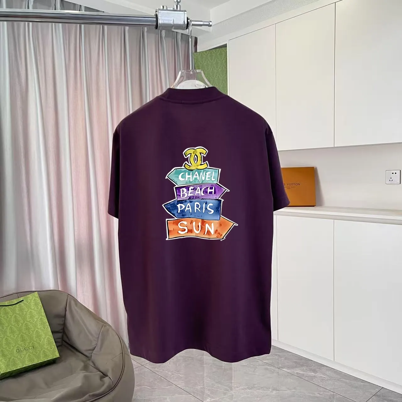 🅿️170 Chanel CHANEL2025 summer new style Double C letter logo printing short-sleeved T-shirt Customized fabric 300g Same style for men and women Size: S M L XL XXL Five codes Color: black white lake green purple