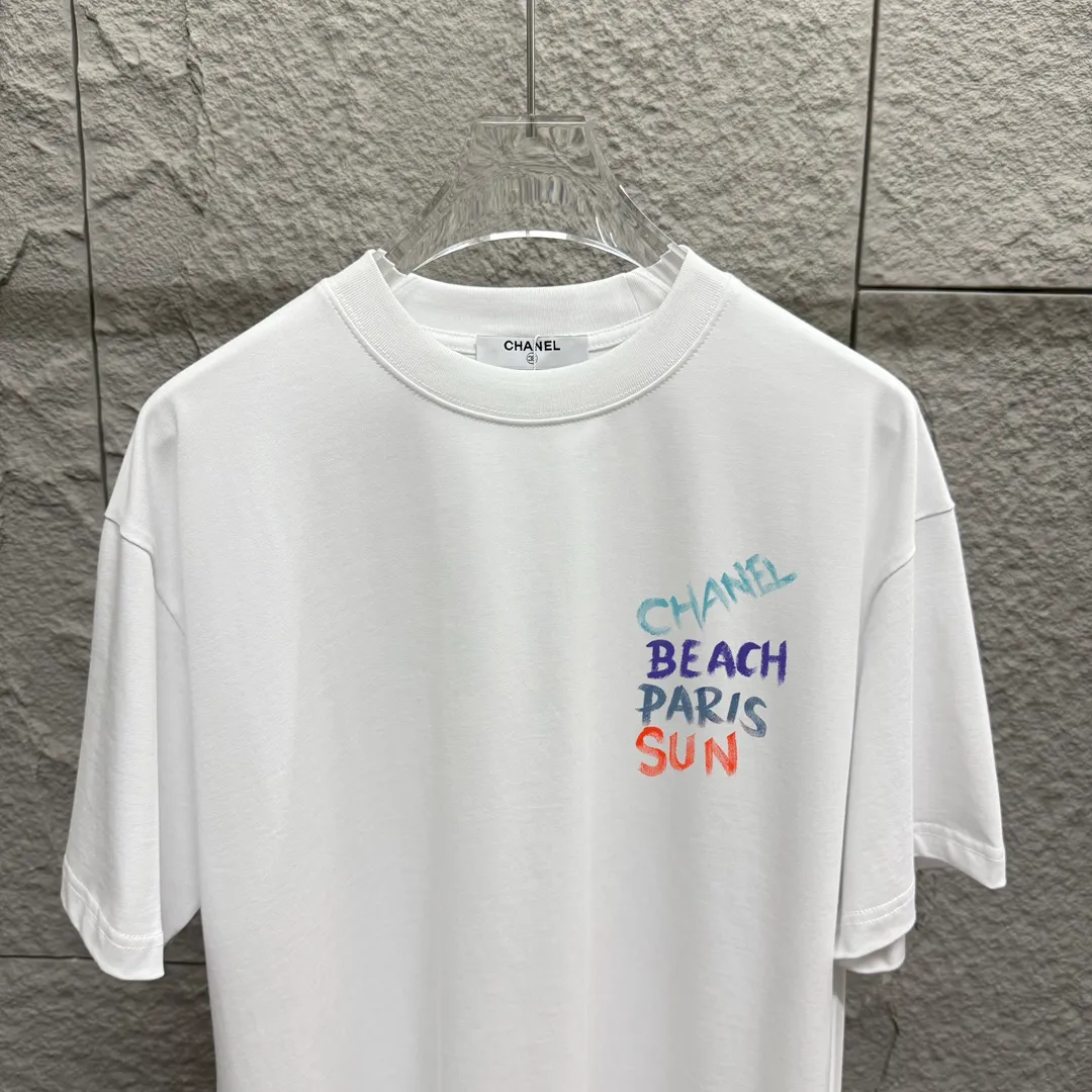 🅿️180 CHANE*Chanel*er 2025 spring and summer new style Classic color letter sign printing Customized double yarn plain cotton fabric Short-sleeved T-shirt Unisex Color: Black White Angora Red Size: S (90-130 pounds) M (120-150 pounds) L (140-165 pounds) XL (160-180 pounds) XXL (180-210 pounds)