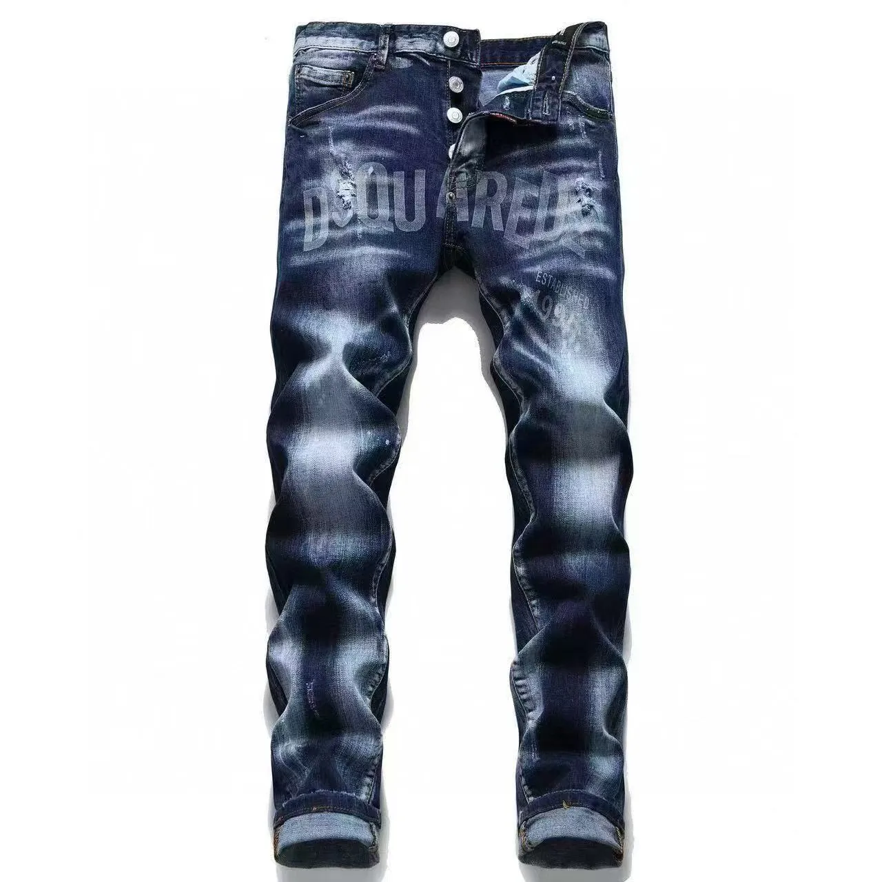 P180 D2 new embroidered men's ripped trendy jeans stretch personalized patches slim fit little feet beggar pants top-quality materials super soft high cotton washed denim fabric. Each piece of washed denim fabric costs up to three times the conventional process. The touch is extremely delicate and the texture is very good. The whole body is simple and elegant. The back pocket of the pants adopts high-end direct injection technology. It is extremely exquisite. Full score for details. Size: M-XXL