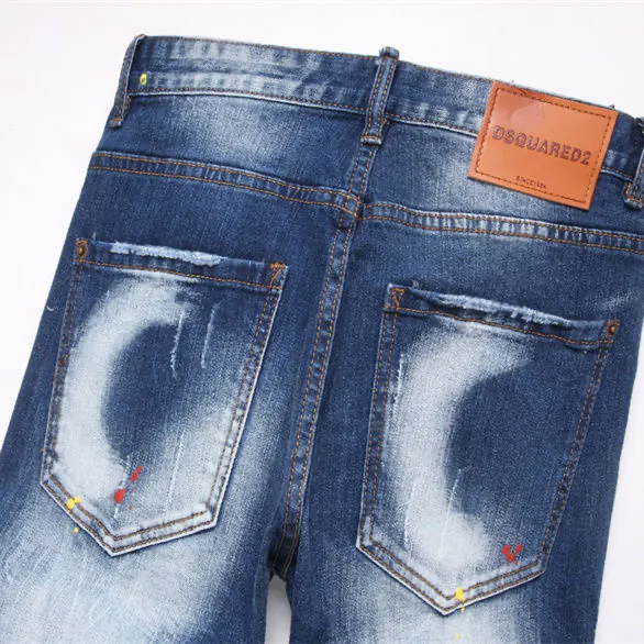 P180 D2 new embroidered men's ripped trendy jeans stretch personalized patches slim fit little feet beggar pants top-quality materials super soft high cotton washed denim fabric. Each piece of washed denim fabric costs up to three times the conventional process. The touch is extremely delicate and the texture is very good. The whole body is simple and elegant. The back pocket of the pants adopts high-end direct injection technology. It is extremely exquisite. Full score for details. Size: M-XXL