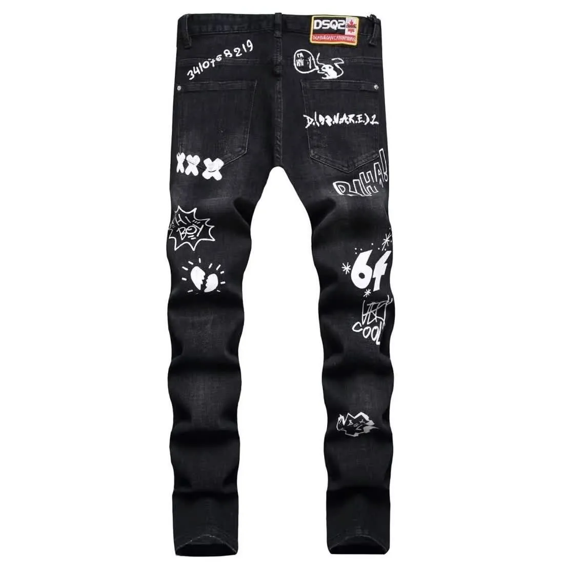 P186 💰 D2 new embroidered men's ripped trendy jeans, elastic personalized patches, slim fit, beggar's pants with small feet, top-quality materials, super soft high cotton washed denim fabric, each piece of washed denim fabric costs up to three times more than the conventional process. The touch is extremely delicate and the texture is very good. The whole body is simple and elegant. The back pocket of the trousers uses high-end direct injection technology. It is extremely exquisite. Full marks for details. Color: Picture color Size: 30-22-34-36 (corresponding to M-L-XL-XXL)