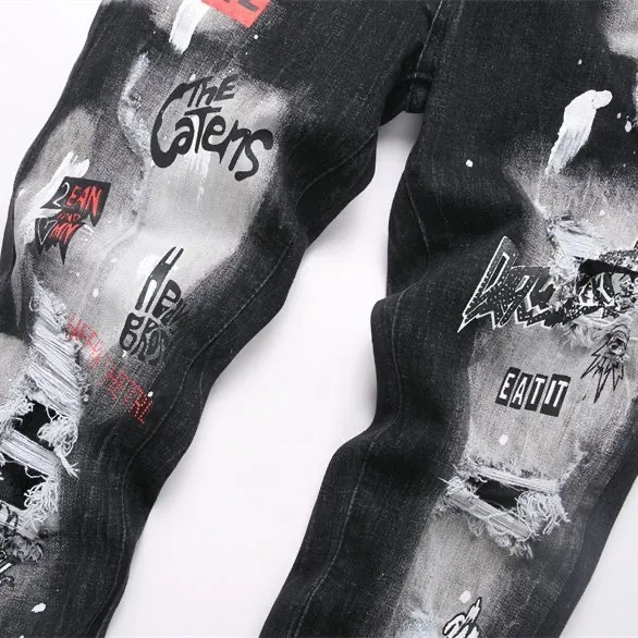 P186 💰 D2 new embroidered men's ripped trendy jeans, elastic personalized patches, slim fit, beggar's pants with small feet, top-quality materials, super soft high cotton washed denim fabric, each piece of washed denim fabric costs up to three times more than the conventional process. The touch is extremely delicate and the texture is very good. The whole body is simple and elegant. The back pocket of the trousers uses high-end direct injection technology. It is extremely exquisite. Full marks for details. Color: Picture color Size: 30-22-34-36 (corresponding to M-L-XL-XXL)
