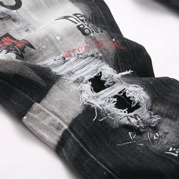 P186 💰 D2 new embroidered men's ripped trendy jeans, elastic personalized patches, slim fit, beggar's pants with small feet, top-quality materials, super soft high cotton washed denim fabric, each piece of washed denim fabric costs up to three times more than the conventional process. The touch is extremely delicate and the texture is very good. The whole body is simple and elegant. The back pocket of the trousers uses high-end direct injection technology. It is extremely exquisite. Full marks for details. Color: Picture color Size: 30-22-34-36 (corresponding to M-L-XL-XXL)